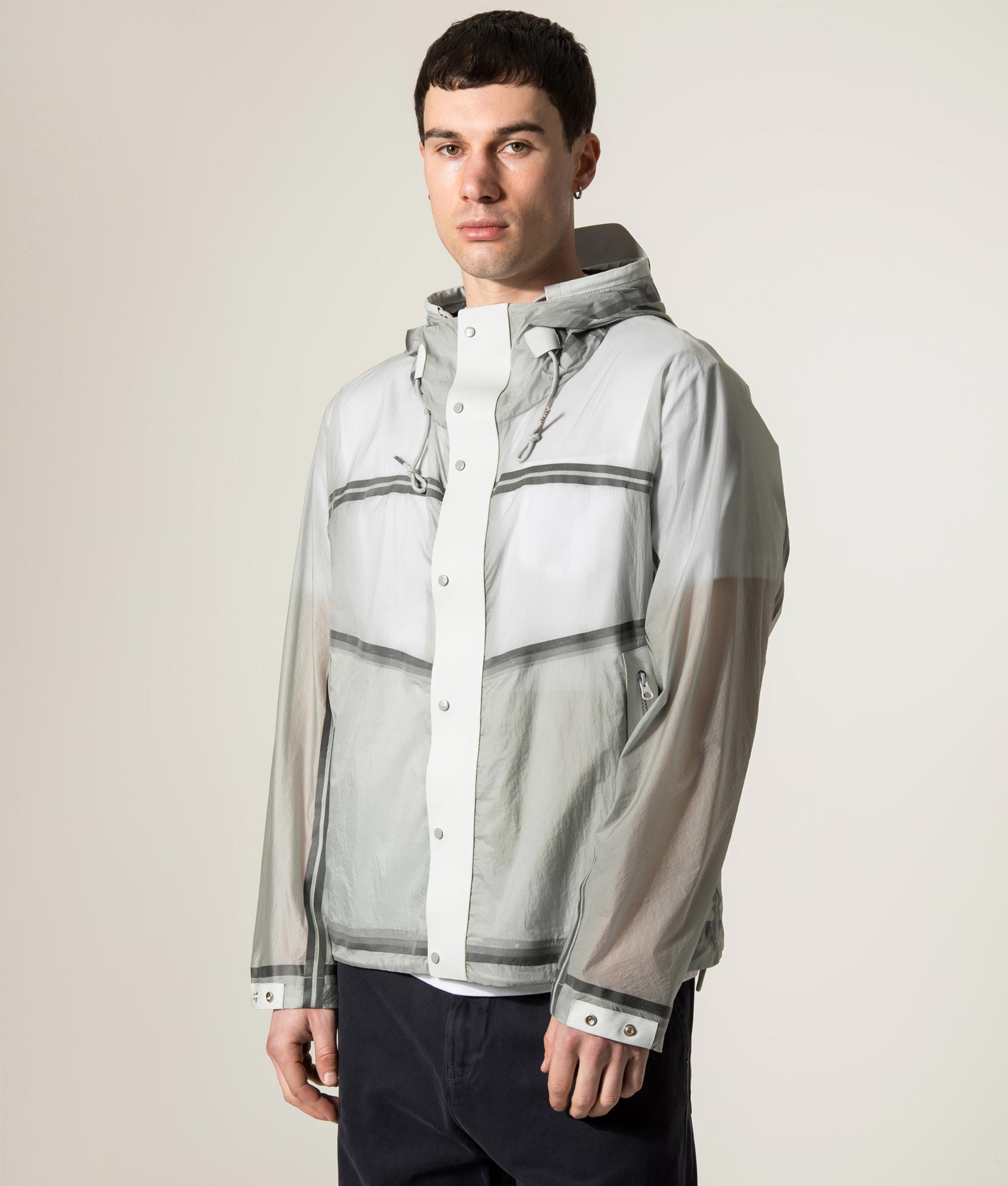 Ten c Nastrati Combo Bonded Anorak Jacket in Grey Microchip at EQVVS Menswear. Angled model front shot.