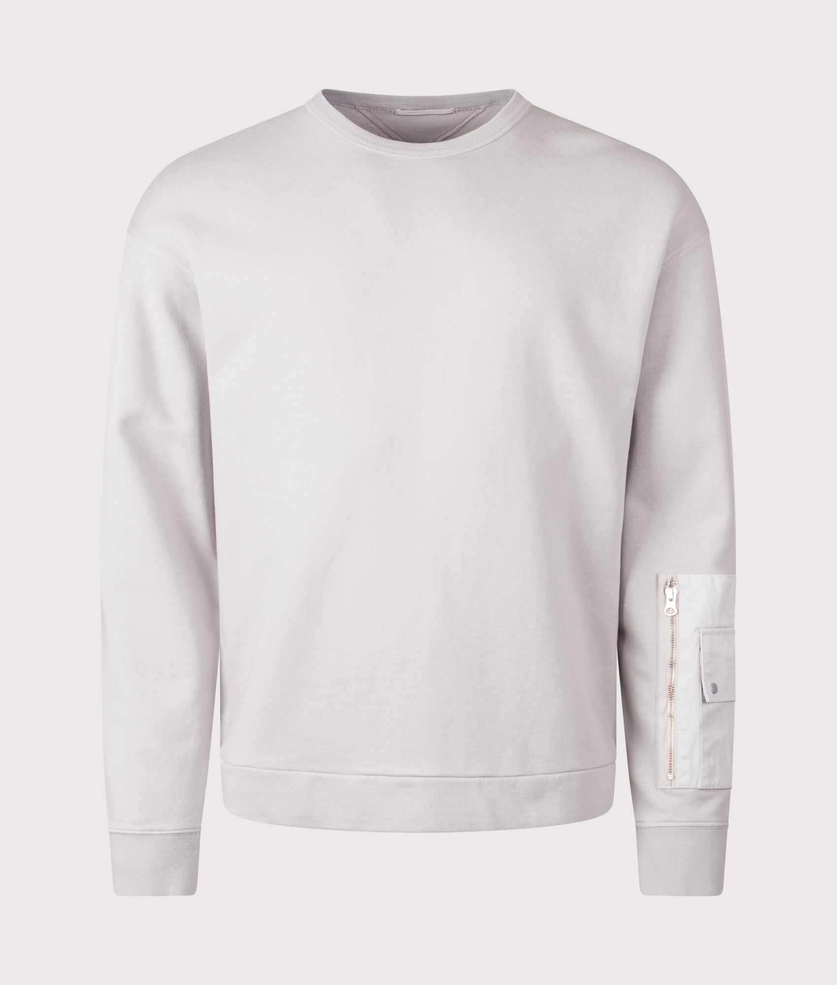 Ten c Garment Dyed Diagonal Fleece Sweatshirt in Grey Cloud at EQVVS Menswear. Front shot.