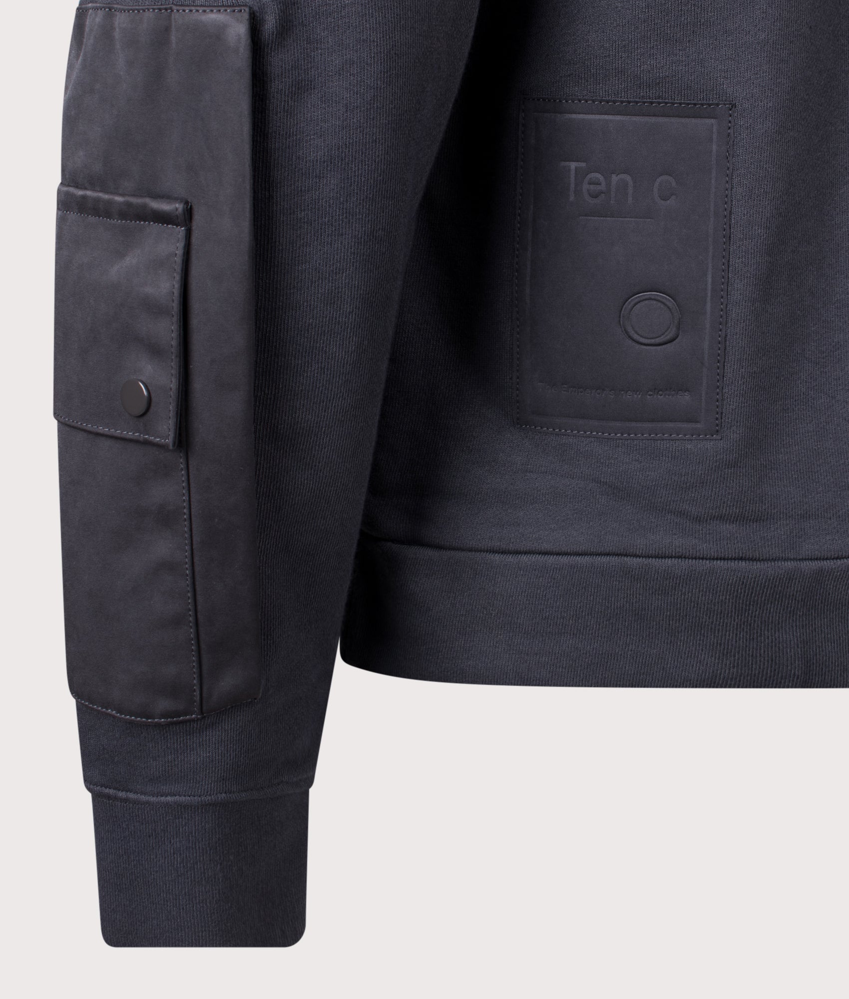 Ten c Garment Dyed Diagonal Fleece Sweatshirt in Grey Smog at EQVVS Menswear. Back detail shot.
