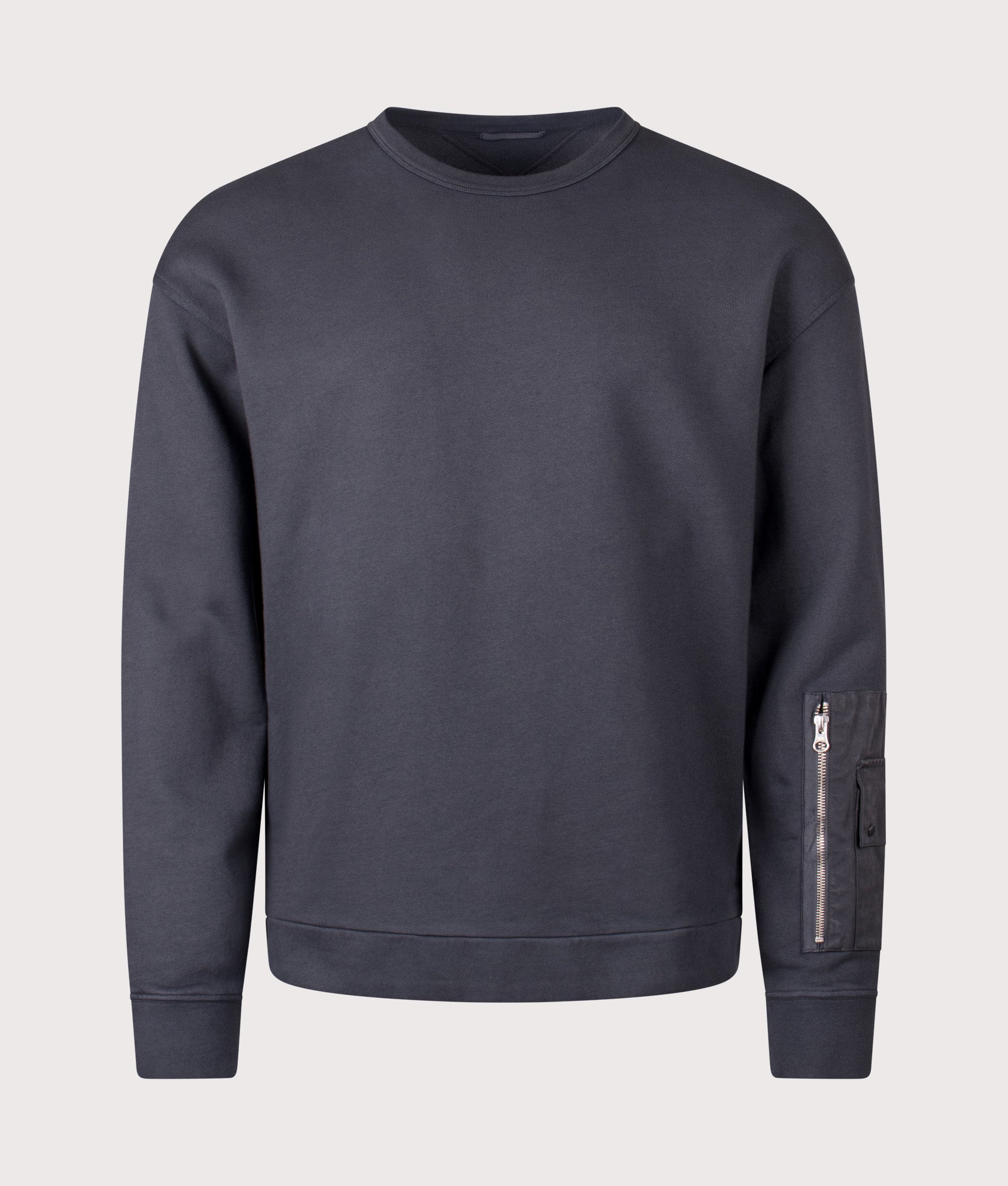 Ten c Garment Dyed Diagonal Fleece Sweatshirt in Grey Smog at EQVVS Menswear. Front shot.