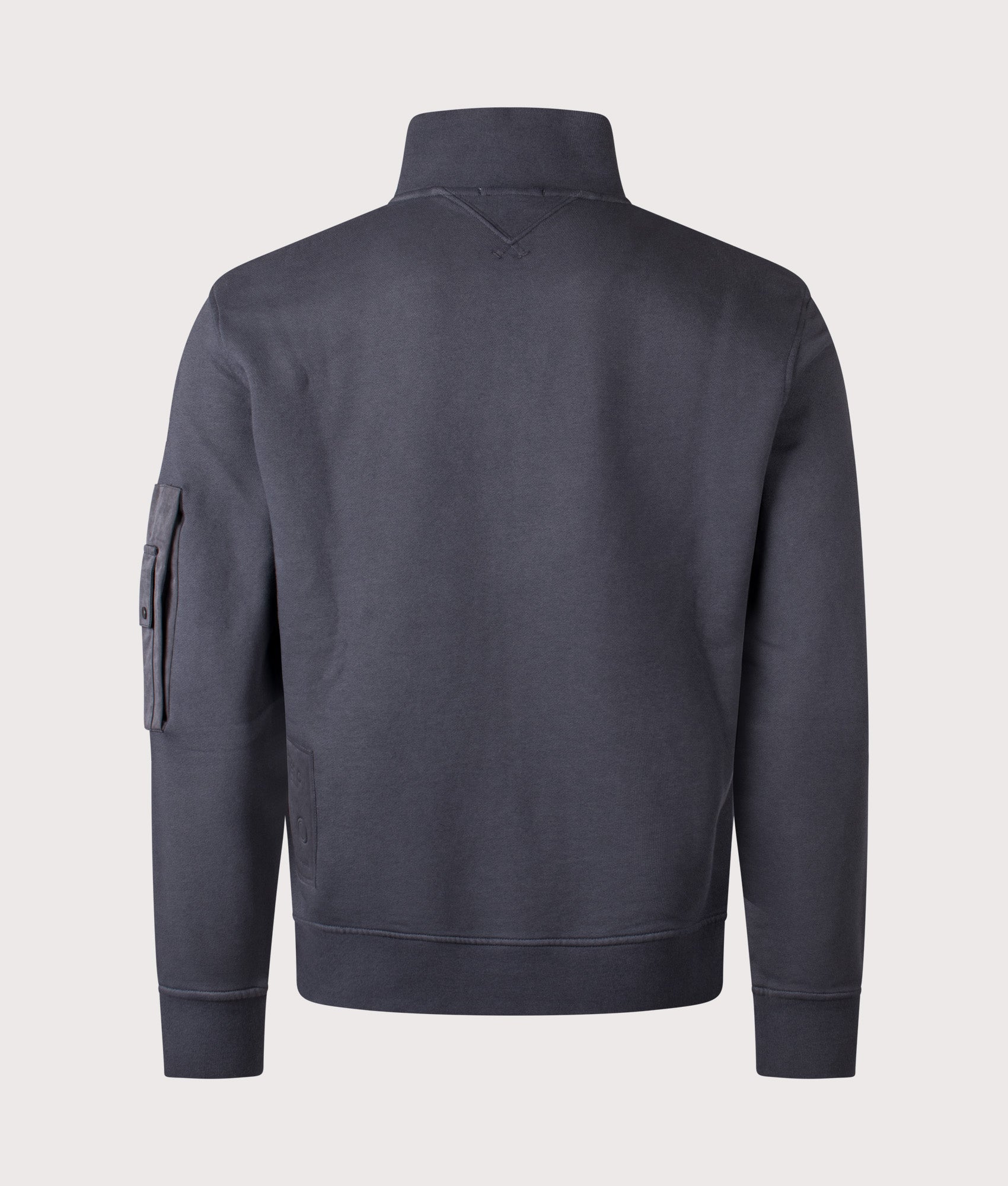 Ten C Garment Dyed Diagonal Fleece Quarter Zip Sweatshirt in Grey Smog at EQVVS Menswear. Back shot.