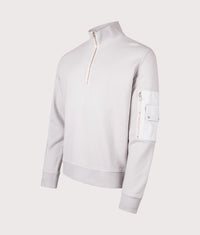 Garment Dyed Diagonal Fleece Quarter Zip Sweatshirt: 906 Grey Cloud 