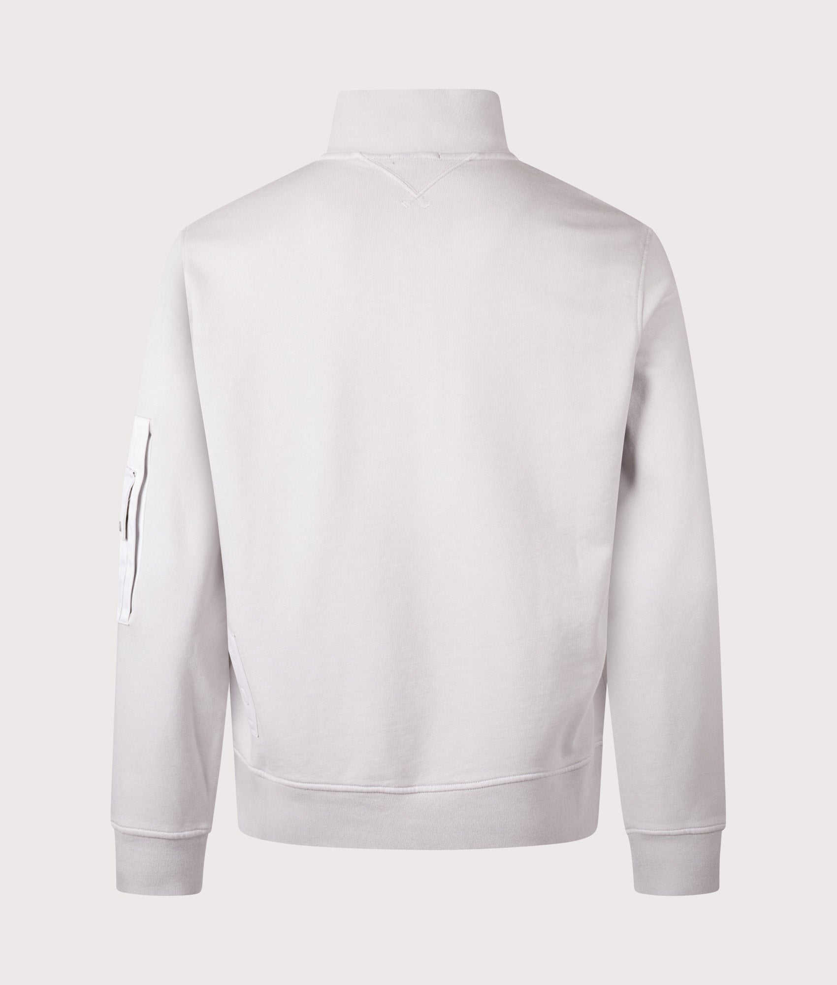 Ten c Garment Dyed Diagonal Fleece Quarter Zip Sweatshirt in Grey Cloud at EQVVS Menswear. Back shot.