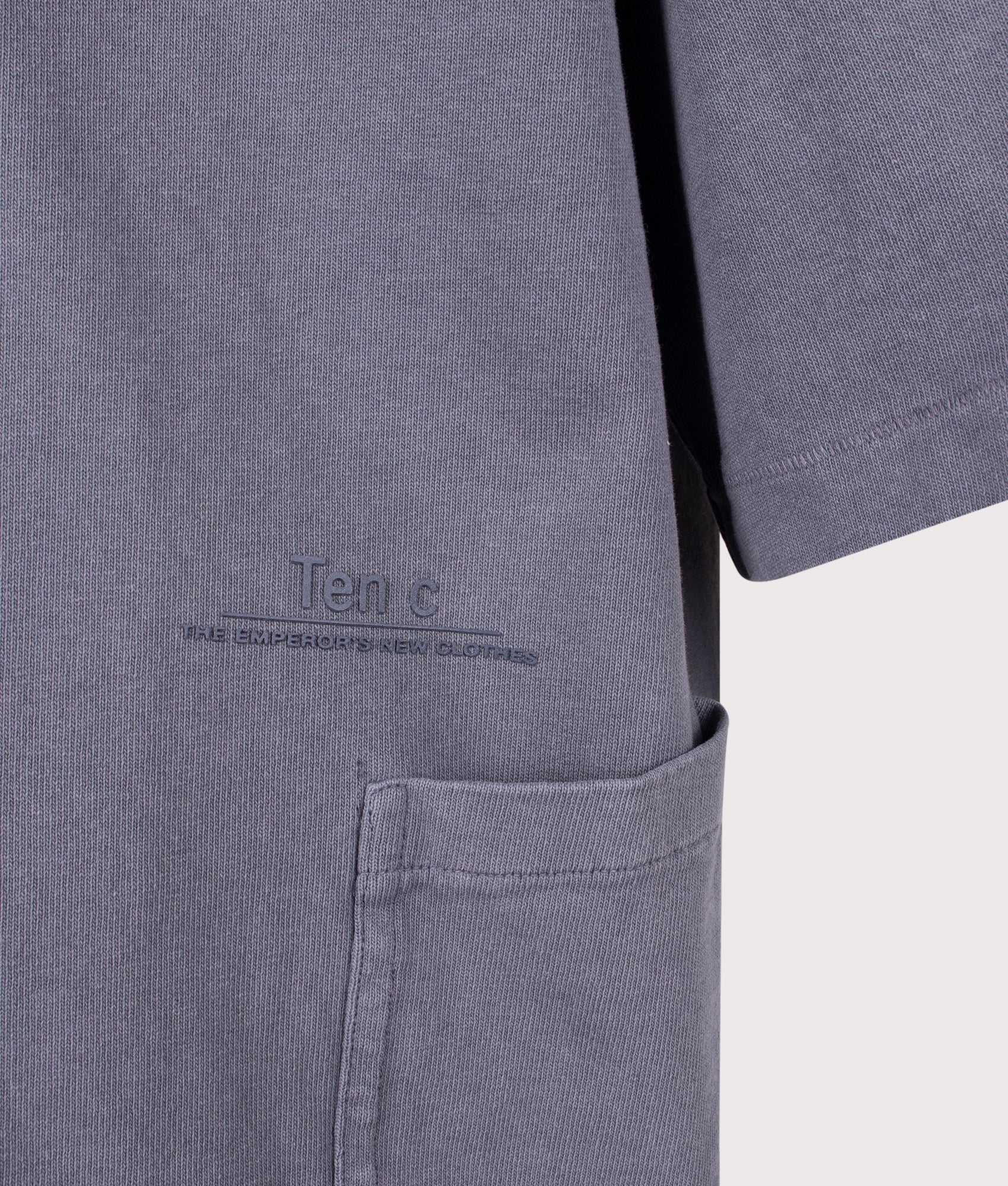 Ten c Light Marmo Dyed T-Shirt in Carbon Grey at EQVVS Menswear. Detail shot.