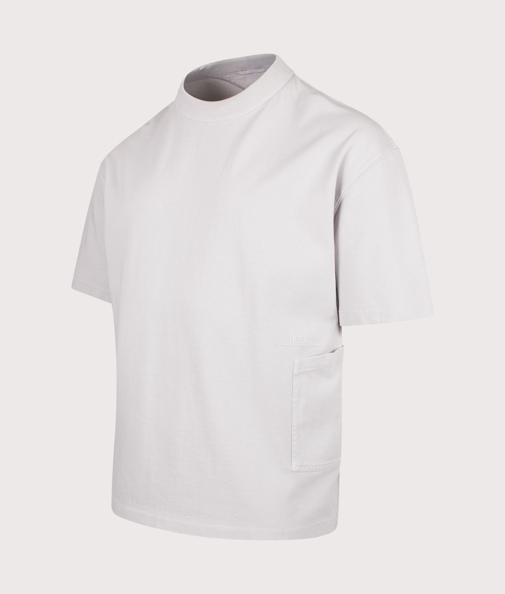 Ten c Light Marmo Dyed T-Shirt in Grey Cloud at EQVVS Menswear. Angled front shot.