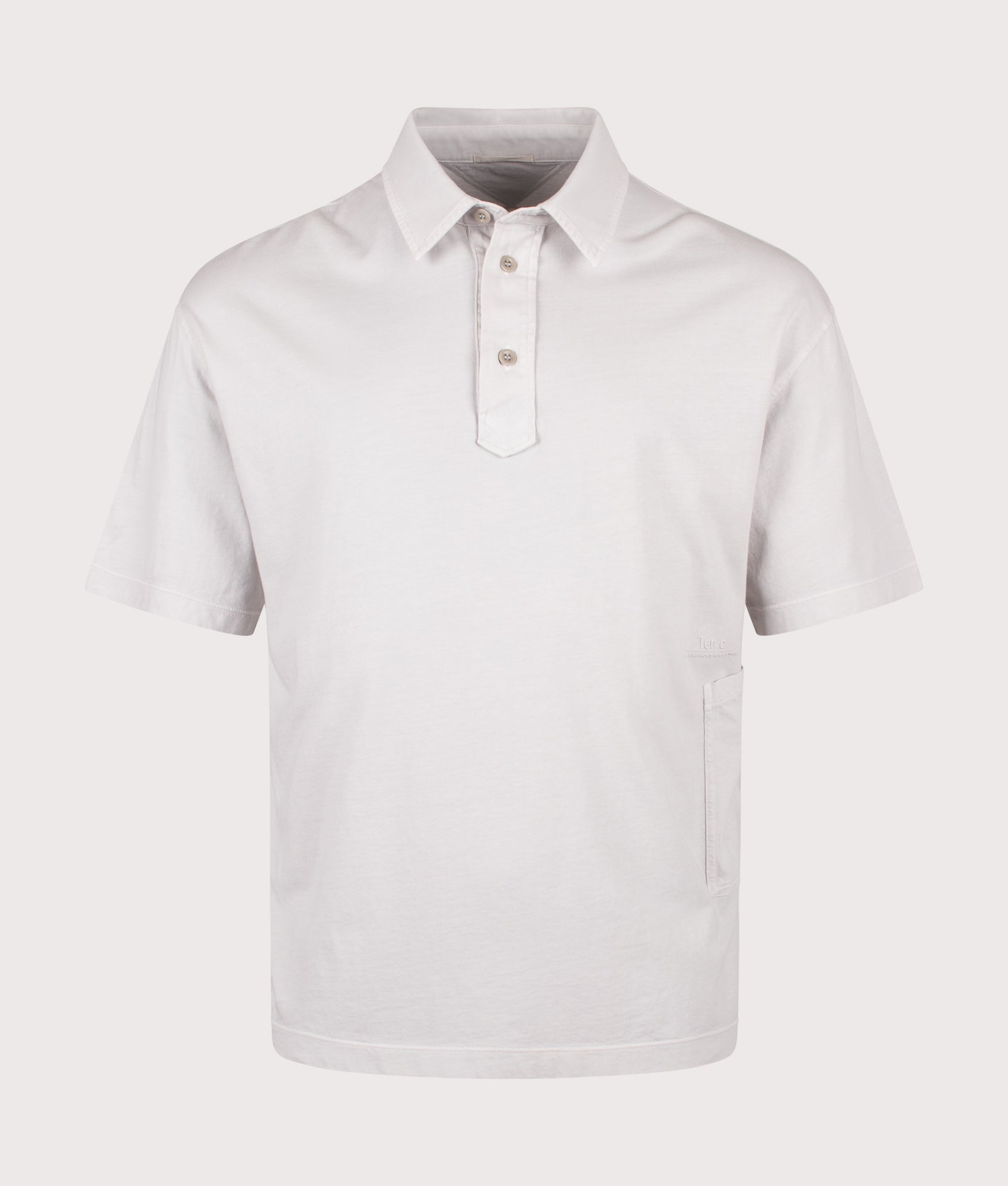 Ten c Light Marmo Dyed Polo Shirt in Grey Cloud at EQVVS Menswear. Front shot.