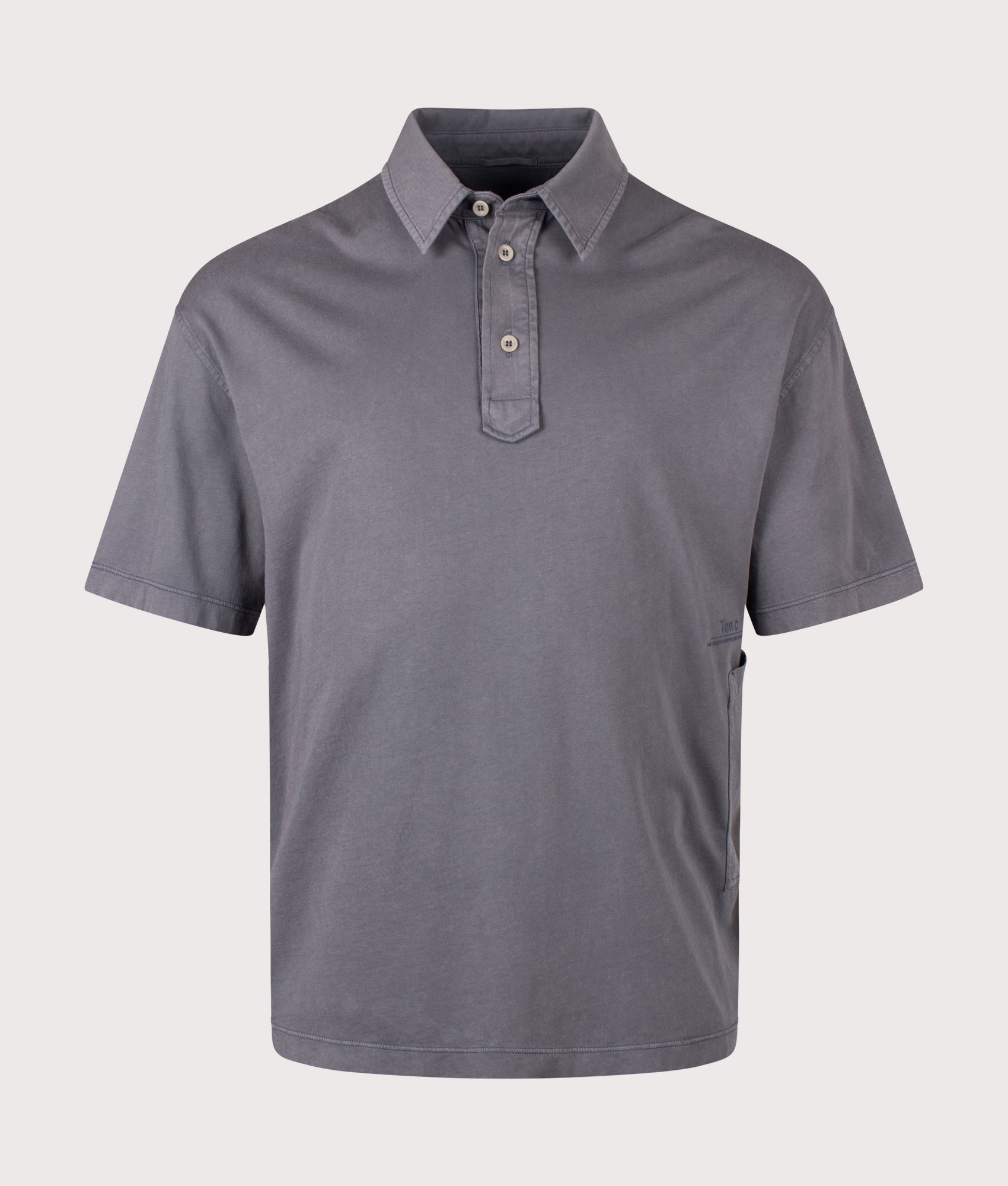 Ten c Light Marmo Dyed Polo Shirt in Carbon Grey at EQVVS Menswear. Front shot.