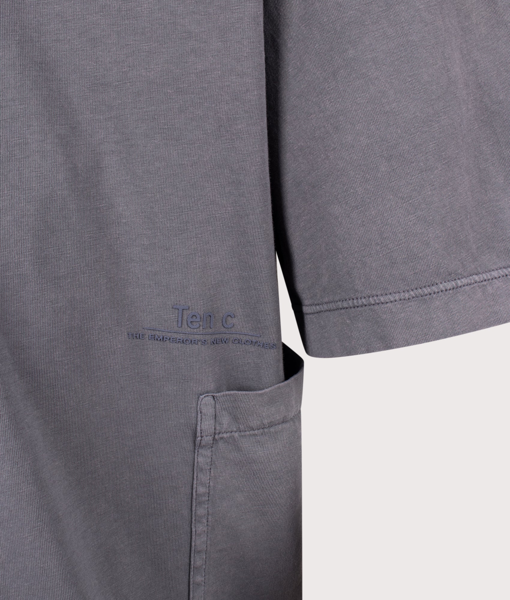 Ten c Light Marmo Dyed Polo Shirt in Carbon Grey at EQVVS Menswear.  Detail shot.