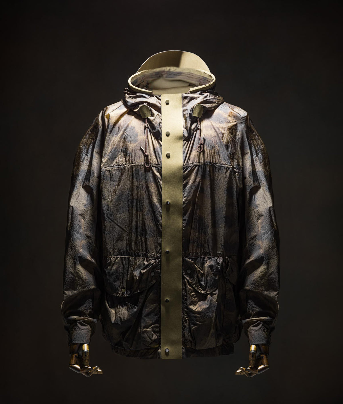 Ten c Camou Skye Ten Anorak Jacket in Olive Green at EQVVS Menswear. Campaign shot.