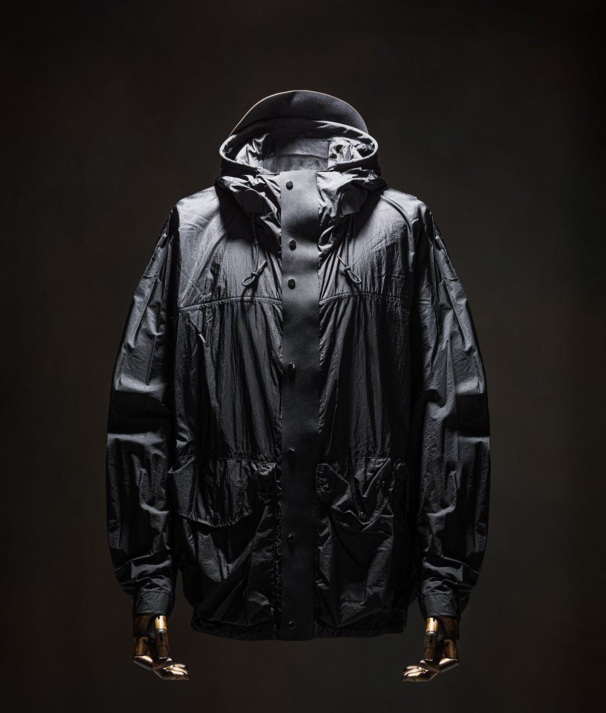 Ten c Skye Ten Anorak Jacket in Black at EQVVS Menswear. Campaign shot.