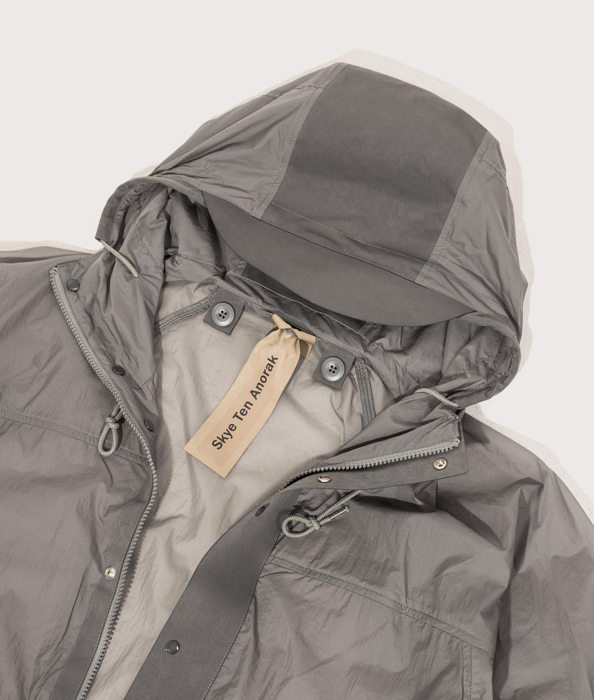 Skye Ten Anorak Jacket by Ten c in Iron Grey. Shot by EQVVS. Detail shot.
