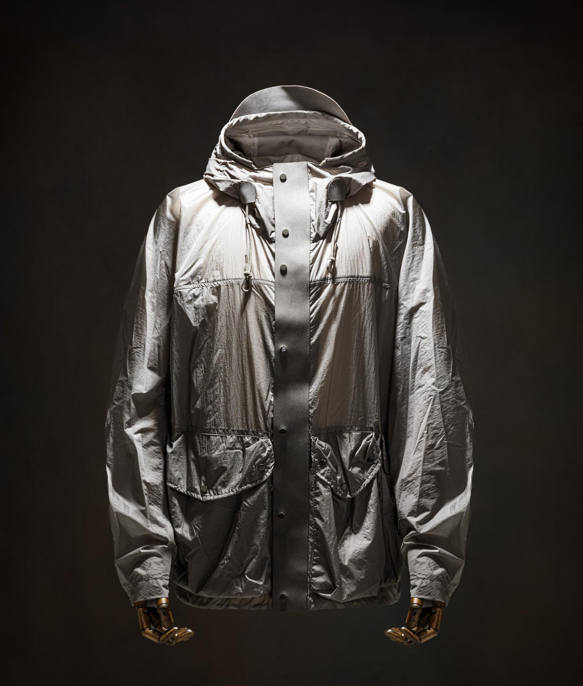 Ten c Skye Ten Anorak Jacket in Iron Grey at EQVVS Menswear. Campaign shot.