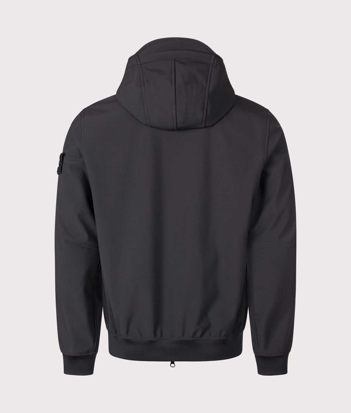 Stone Island Soft Shell-R_E DYE® Technology Jacket in Black at EQVVS Menswear. Back shot.