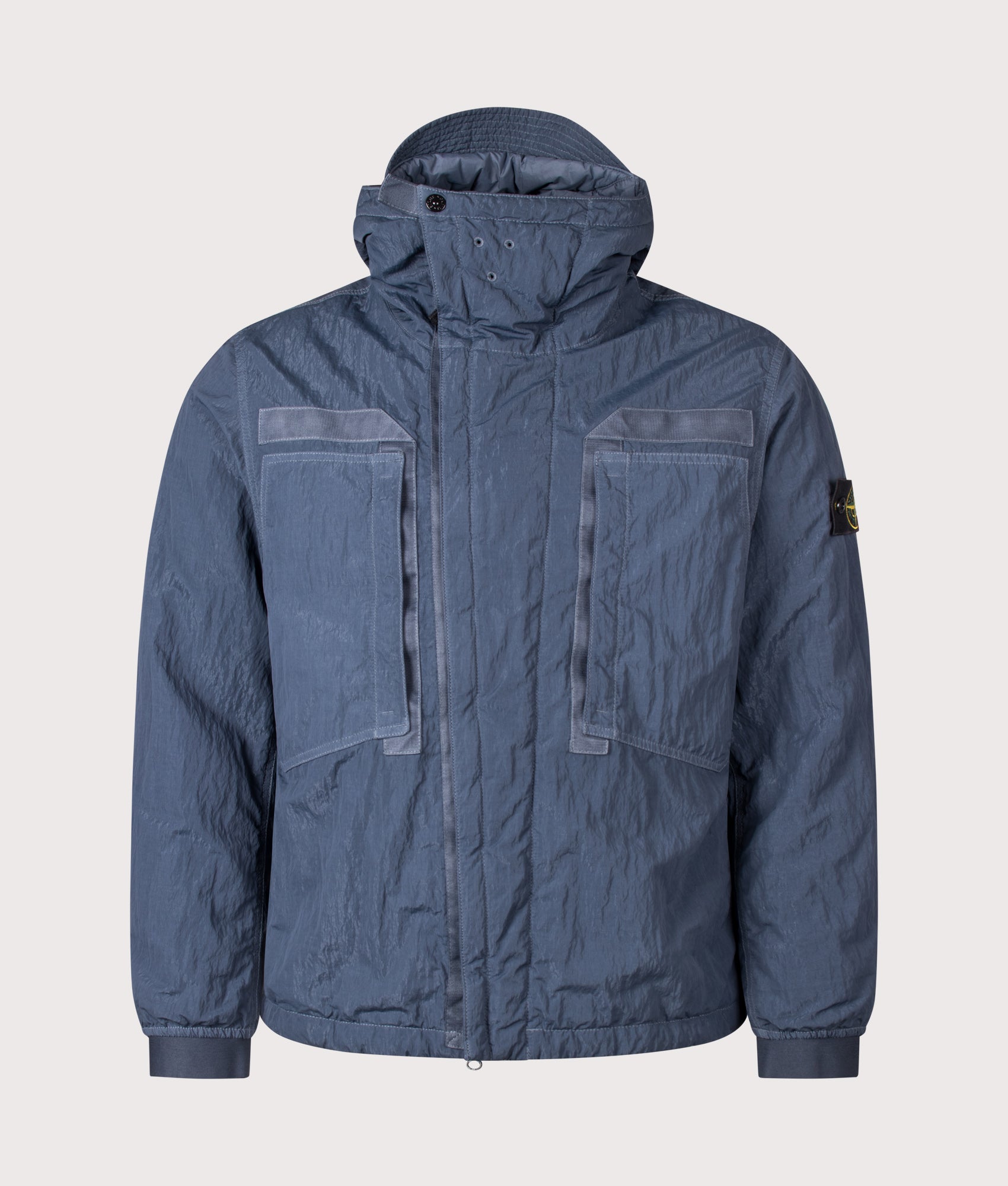 Stone Island Warp Rib Nylon-TC Jacket in Slate Blue at EQVVS Menswear. Front shot.