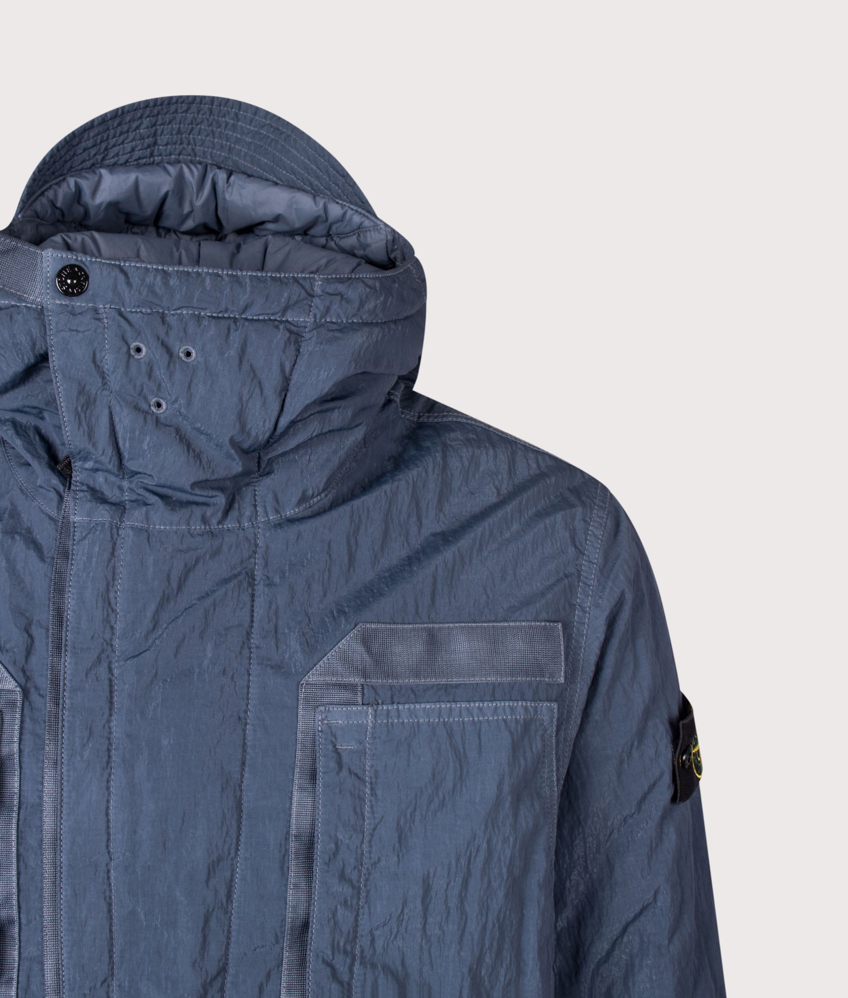 Stone Island Warp Rib Nylon-TC Jacket in Slate Blue at EQVVS Menswear. Second detail shot.