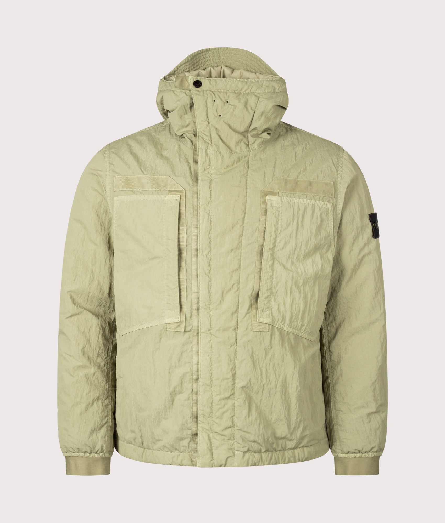 Stone Island Warp Rib Nylon-TC Jacket in Laurel Green at EQVVS Menswear. Front shot.