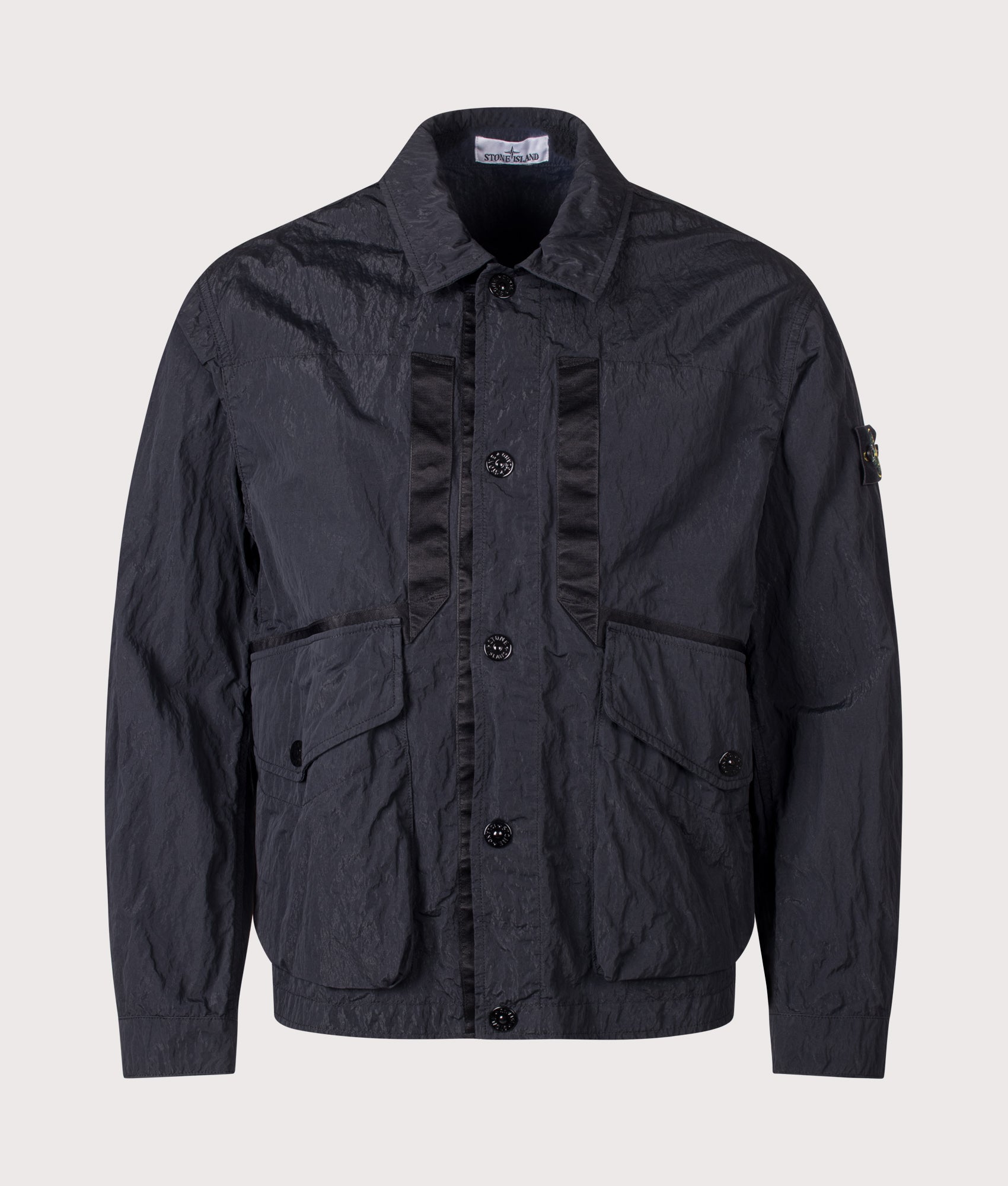 Stone Island Warp Rib Nylon-TC Jacket in Black at EQVVS Menswear. Back shot.