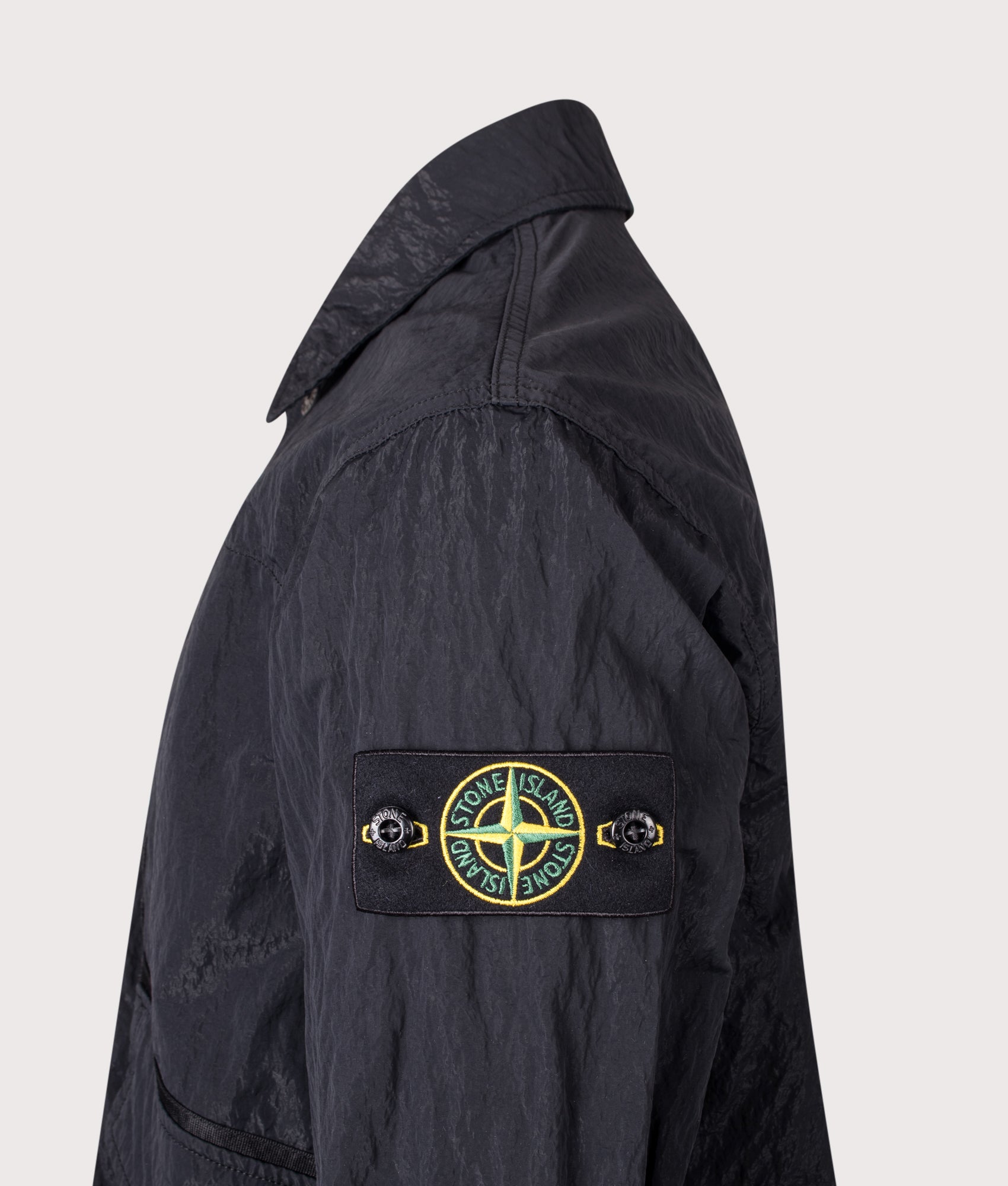Stone Island Warp Rib Nylon-TC Jacket in Black at EQVVS Menswear. Detail shot.