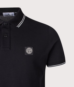 Slim Fit Organic Cotton Polo Shirt in Black | STONE ISLAND | EQVVS
