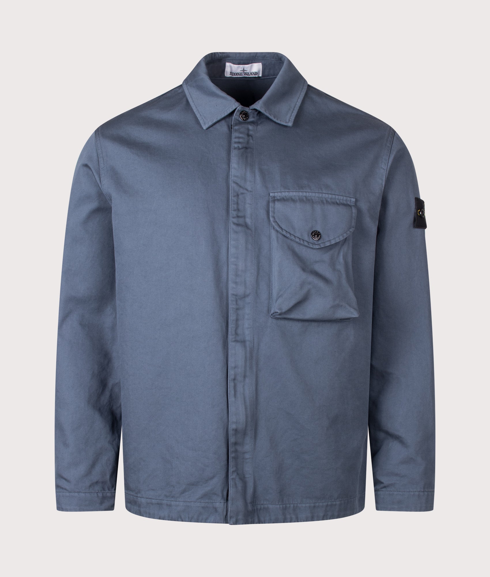 Stone Island Overshirt in Slate Blue at EQVVS Menswear. Front shot.