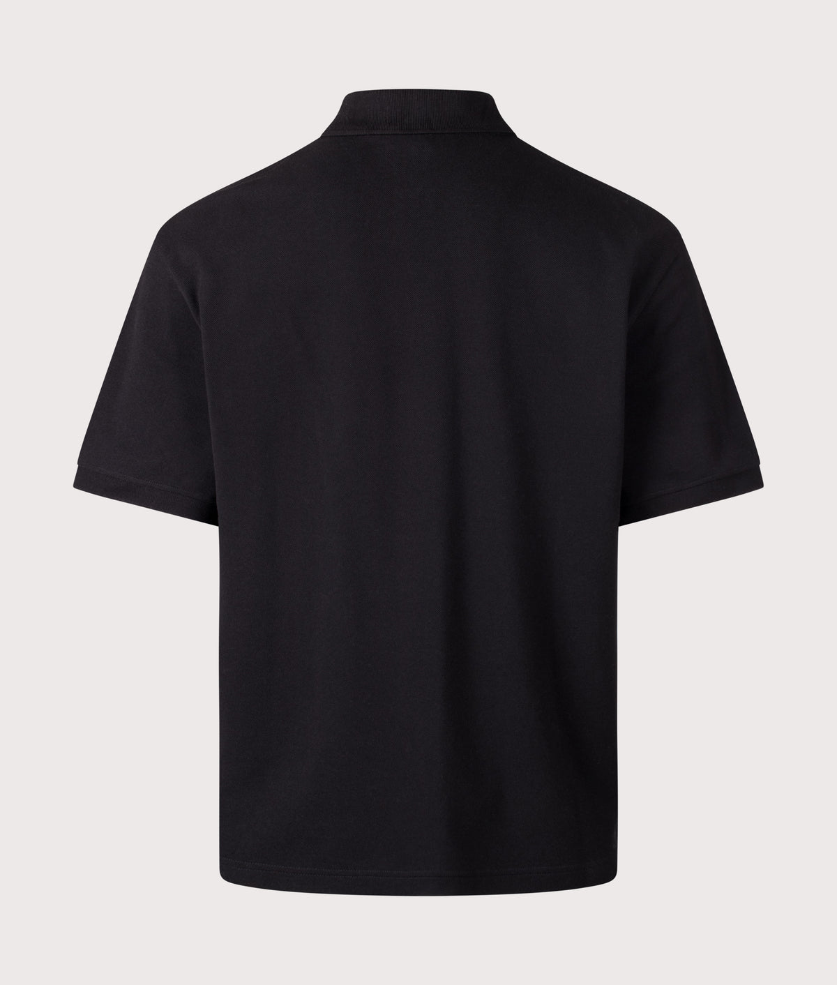 Stone Island Regular Fit 50/2 Organic Pique Polo Shirt in Black at EQVVS Menswear. Back shot.