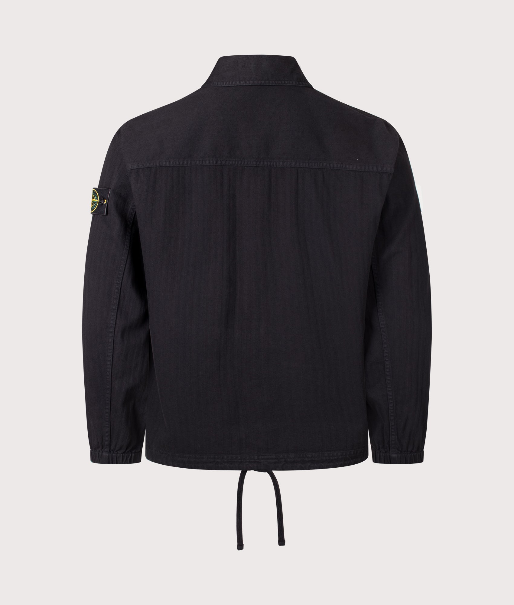 Stone Island Organic Cotton Twill Overshirt in Black at EQVVS Menswear. Back shot.