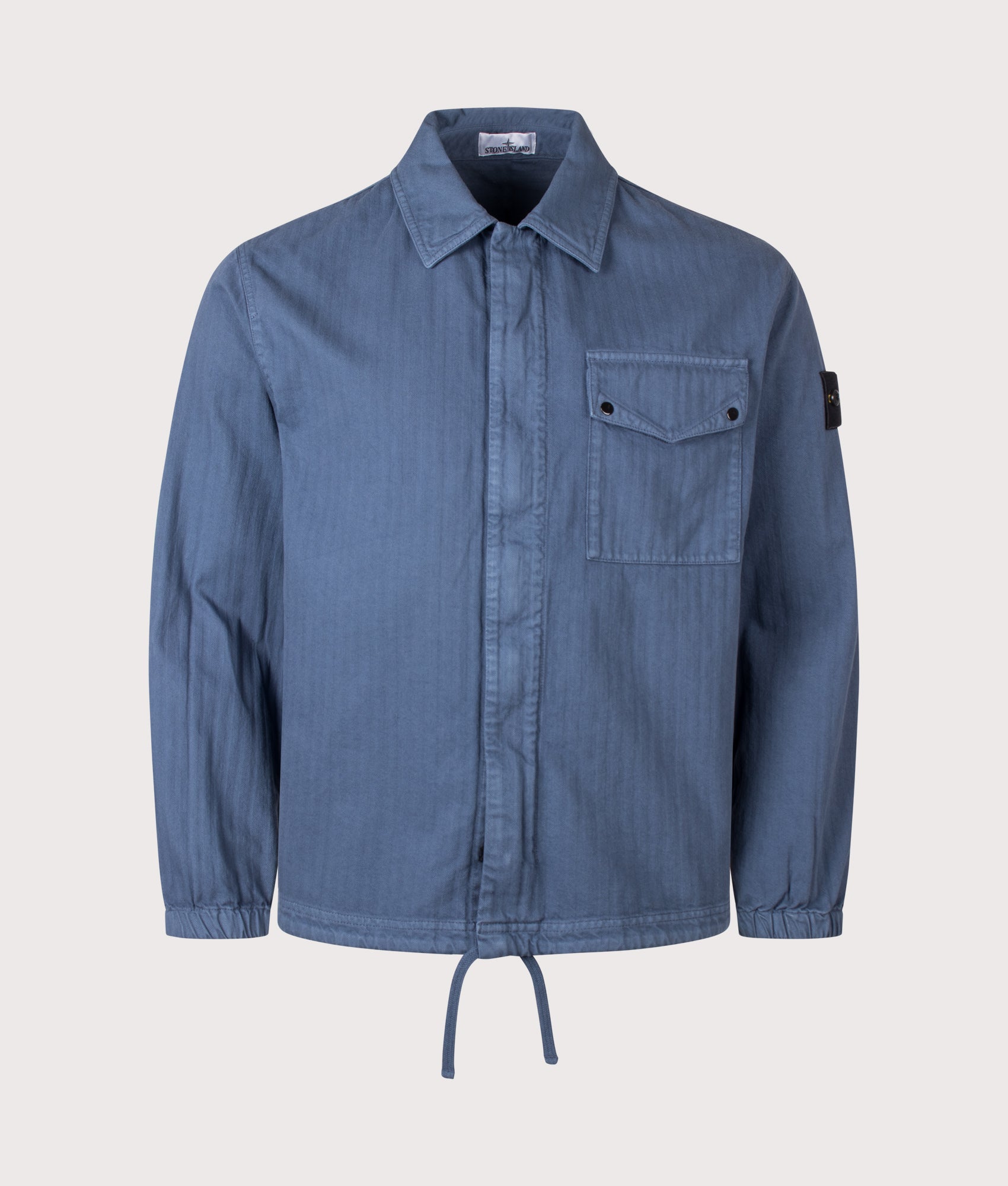 Stone Island Organic Cotton Twill Overshirt in Slate Blue at EQVVS Menswear. Front shot.