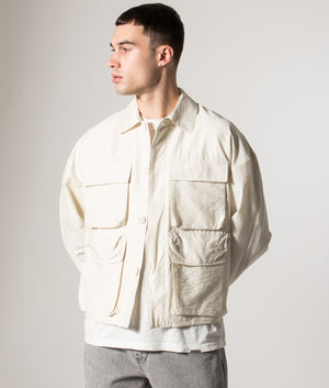 Box Overshirt. Shot by EQVVS. Model front angled shot.