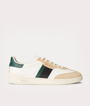 Ralph Lauren HTR Aera-SK-LTL Trainers in 004 Bone/Black/Green side shot at EQVVS