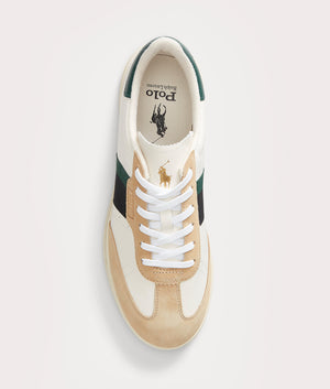 Ralph Lauren HTR Aera-SK-LTL Trainers in 004 Bone/Black/Green lace shot at EQVVS