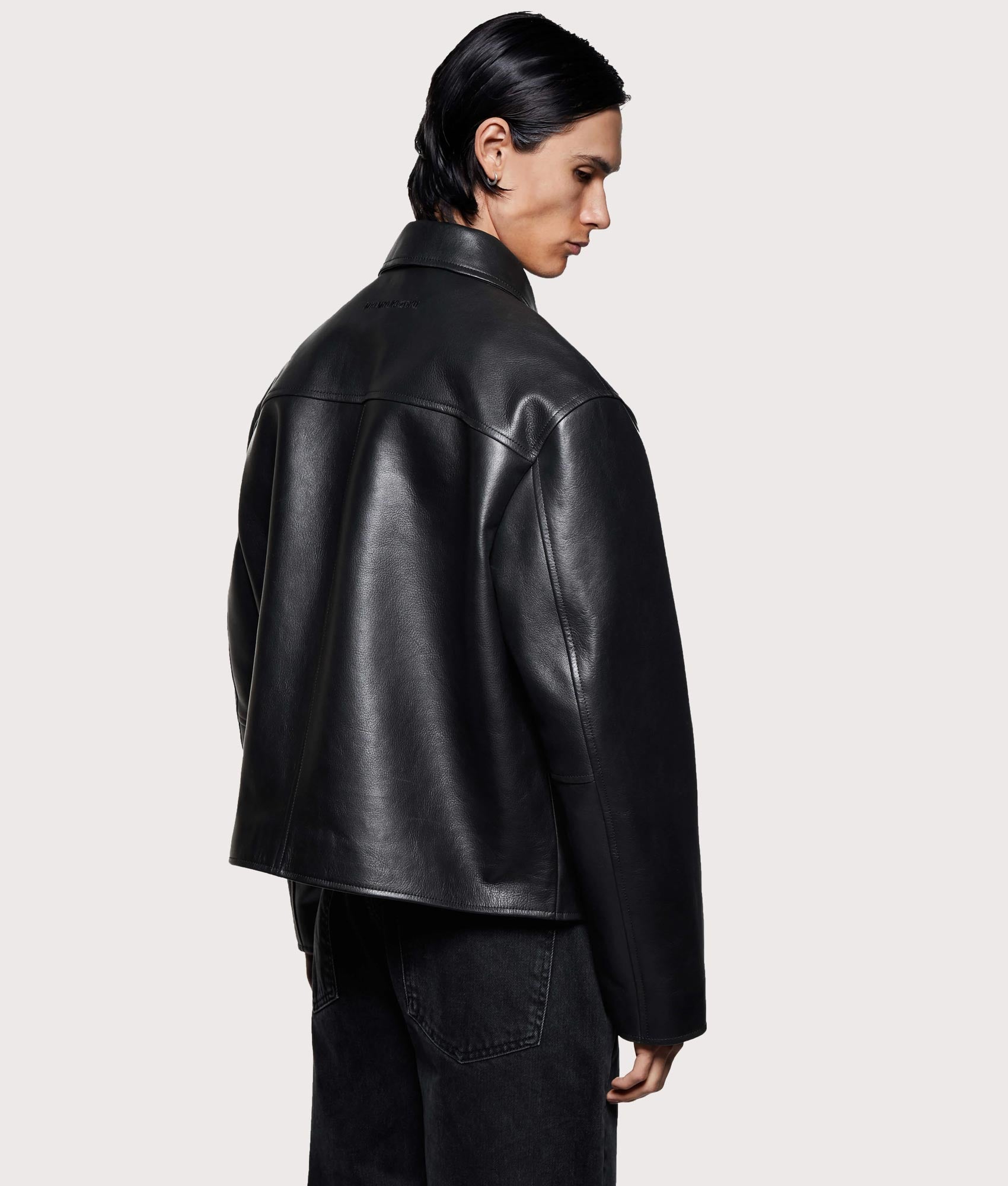 Cropped Leather Rider Jacket in Black | MKI MIYUKI ZOKU | EQVVS