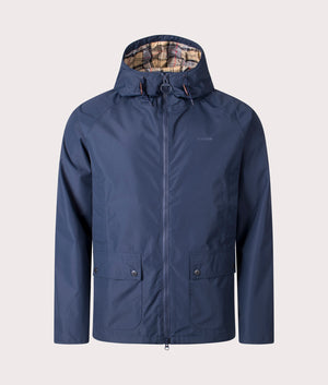 Barbour Hooded Domus Jacket in NY73 Navy Dress front zipped shot at EQVVS