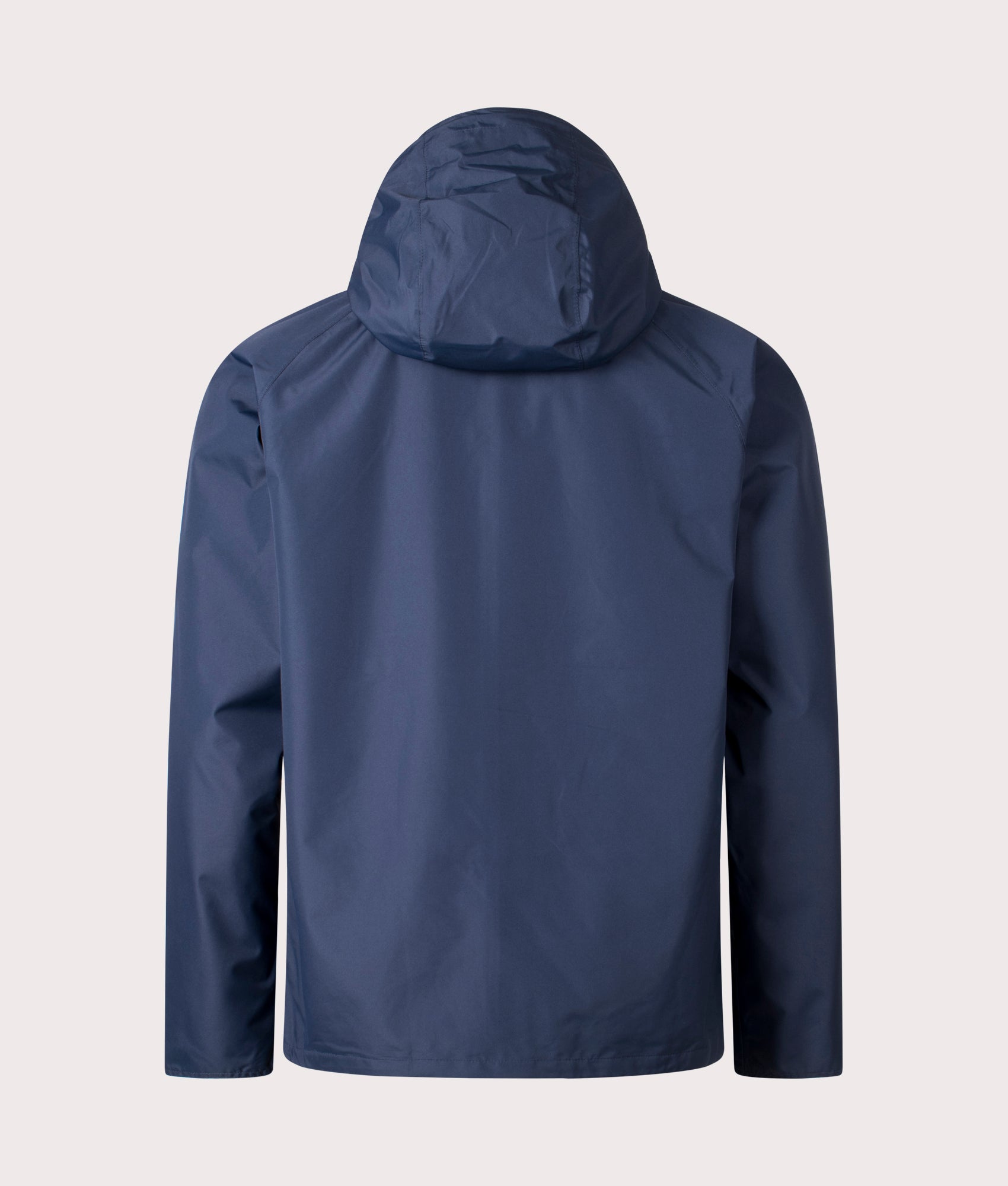 Barbour Hooded Domus Jacket in NY73 Navy Dress back shot at EQVVS