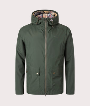 Hooded Domus Jacket in Sage Dress by Barbour. EQVVS Front Angle Shot.