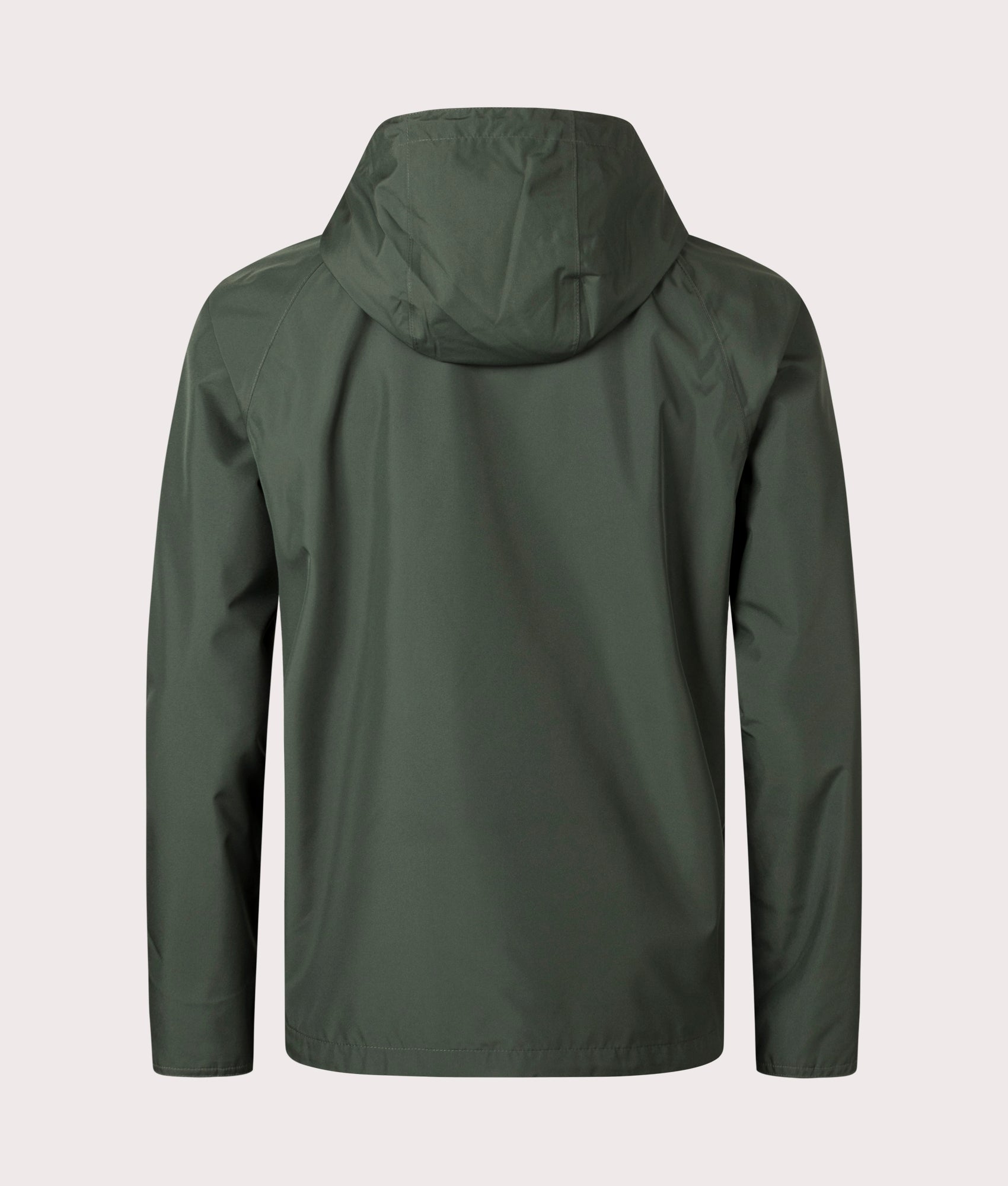 Hooded Domus Jacket in Sage Dress by Barbour. EQVVS Back Angle Shot.