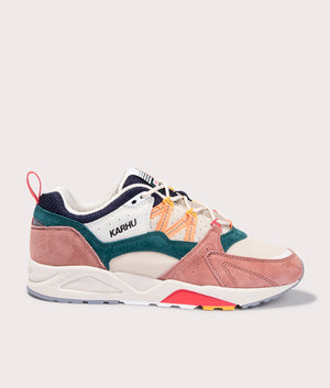 Fusion 2.0 Sneakers in Cork & Tangerine by Karhu. EQVVS Side Angle Shot.