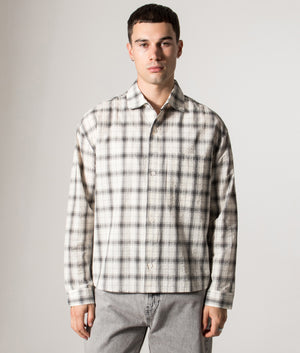 Box Dress Shirt. Shot by EQVVS. Model front angled shot.
