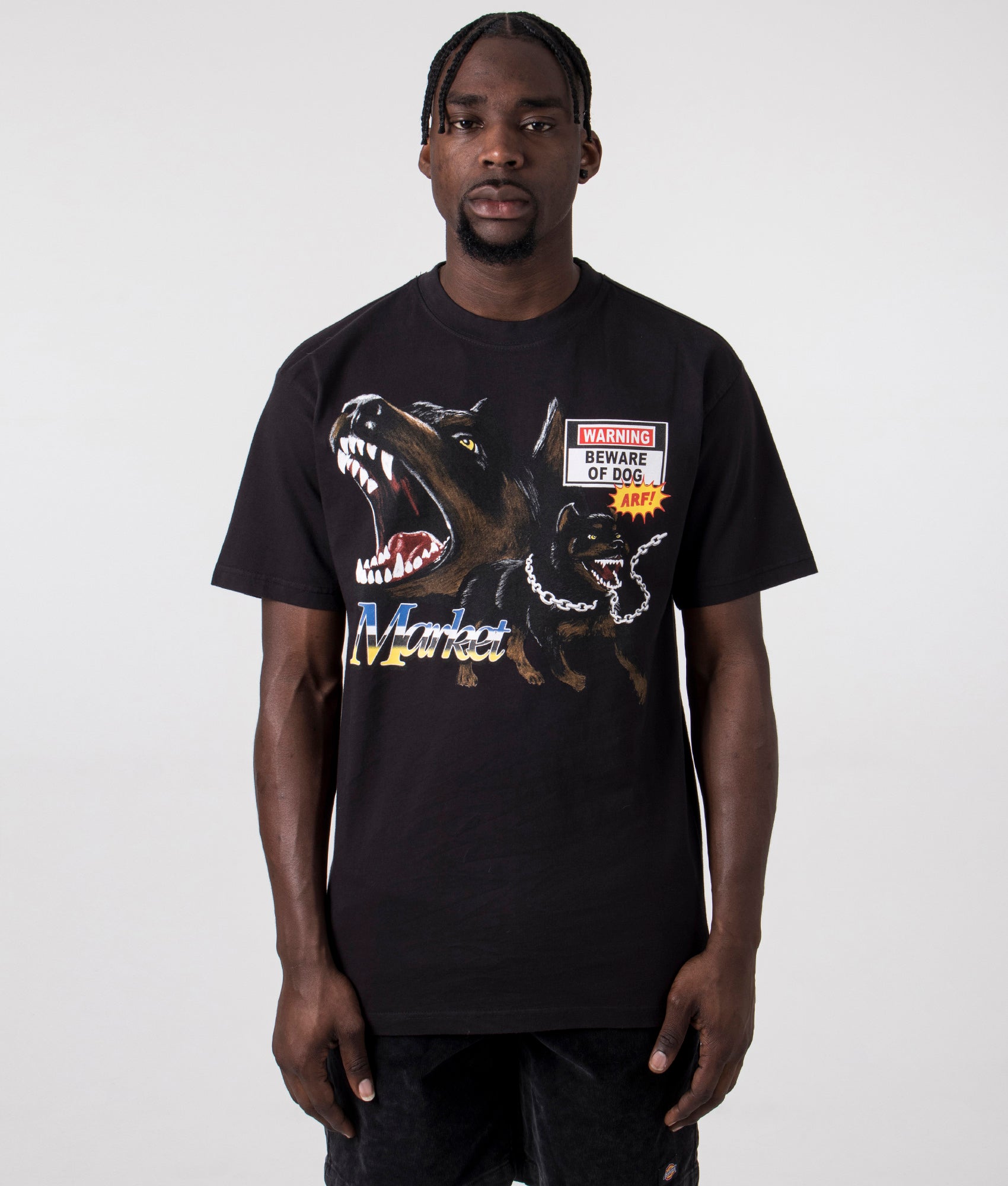My Dogs T-Shirt in Washed Black by Market. EQVVS Front Angle Shot.