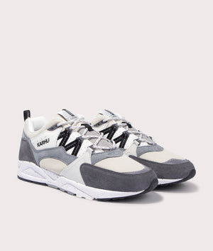 Karhu Fusion 2.0 Sneakers in Limestone and jet Black. EQVVS Angle Shot.