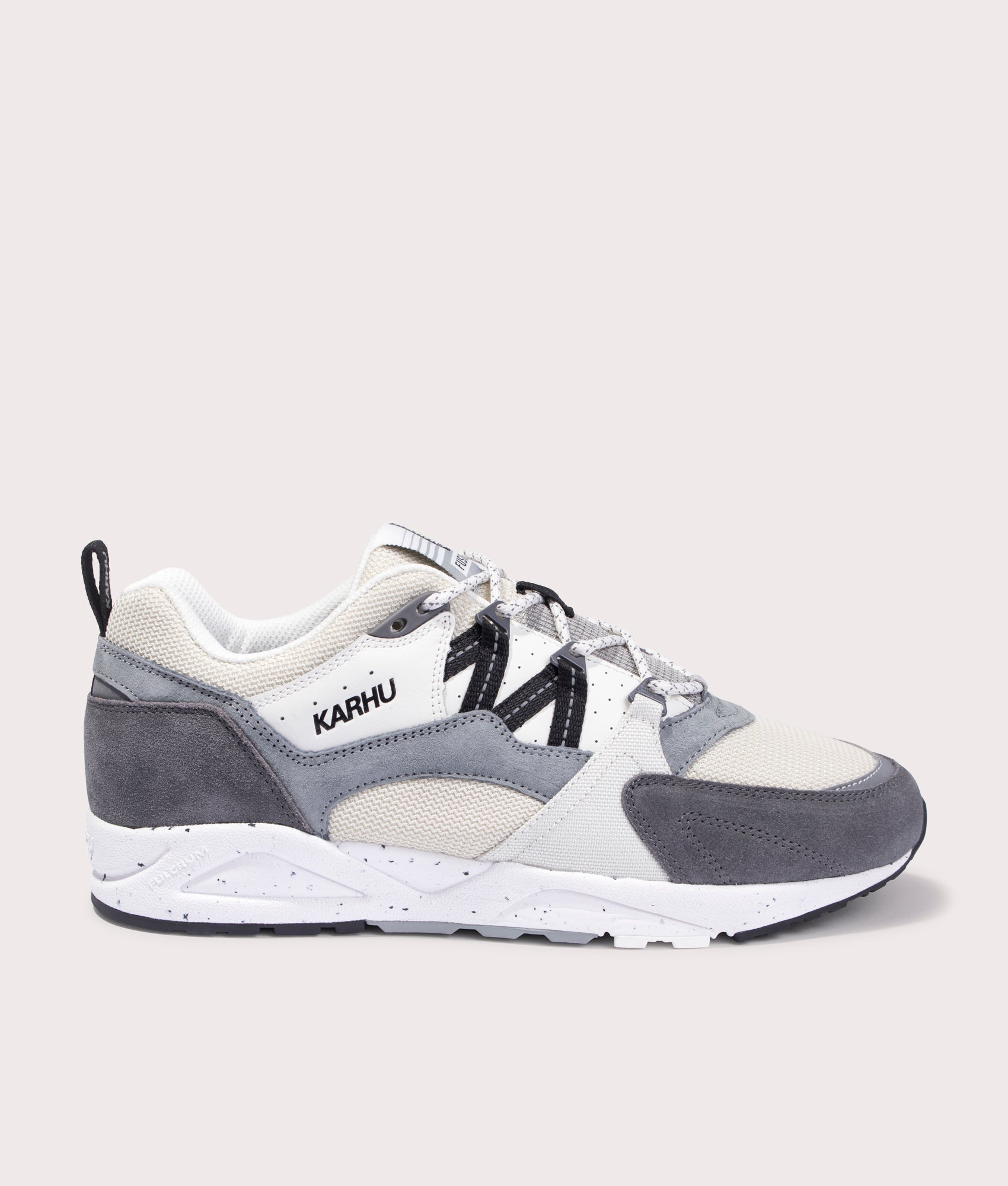 Karhu Fusion 2.0 Sneakers in Limestone and jet Black. EQVVS Side Shot.