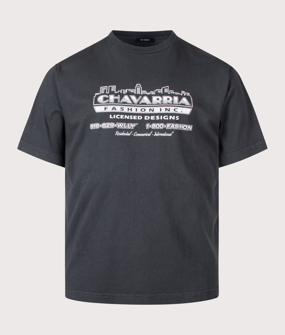 Willy Chavarria Relaxed Fit Chavarria Licensed Designs Easy T-Shirt in Pirate Black at EQVVS Menswear. Front shot.