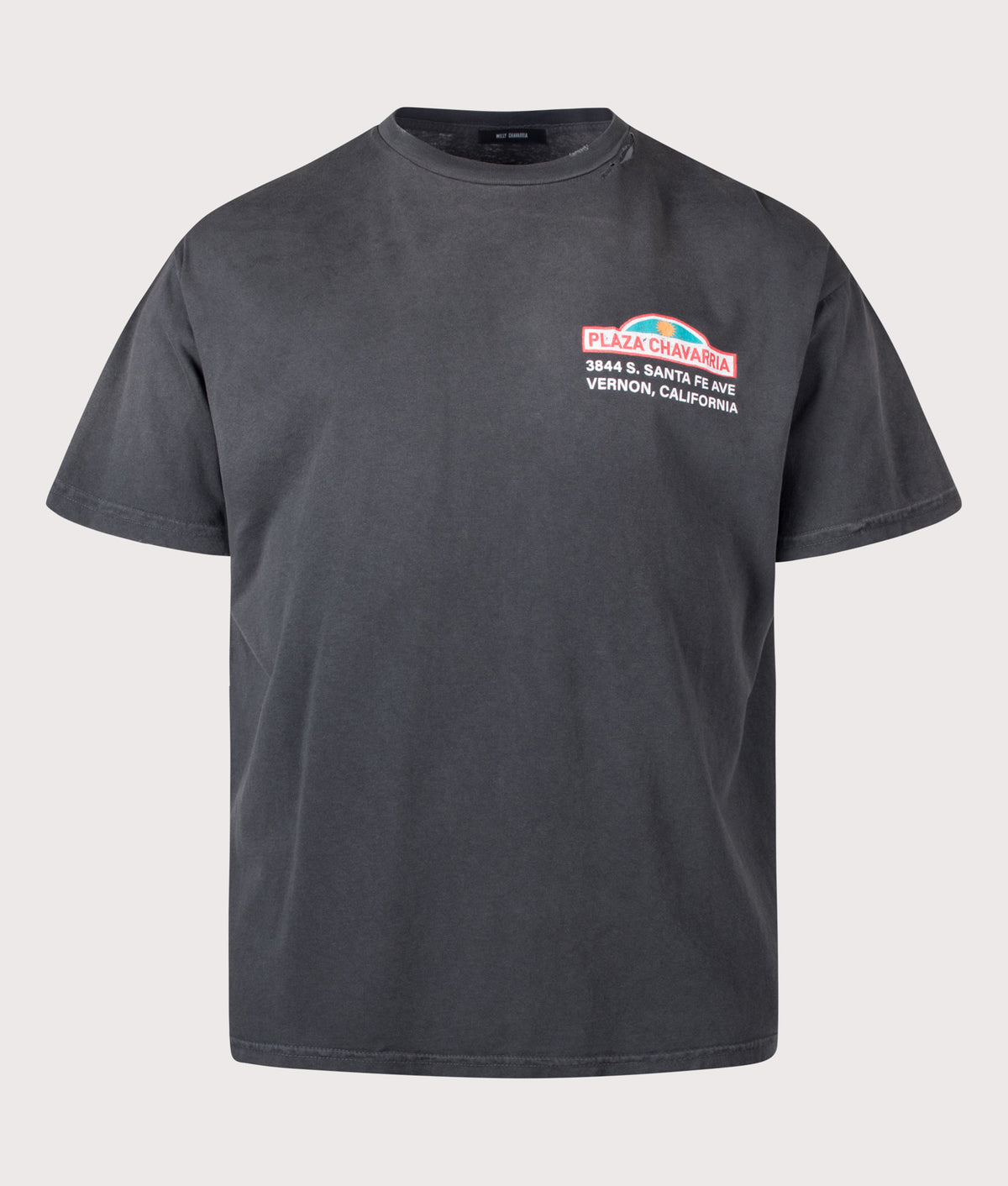Willy Chavarria Relaxed Fit Plaza Chavarria Easy T-Shirt in Pirate Black at EQVVS Menswear. Front shot.