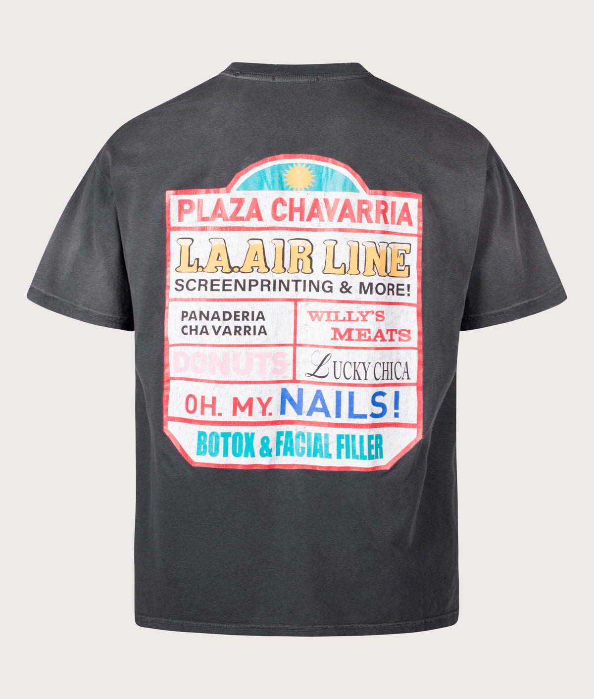 Willy Chavarria Relaxed Fit Plaza Chavarria Easy T-Shirt in Pirate Black at EQVVS Menswear. Front shot.