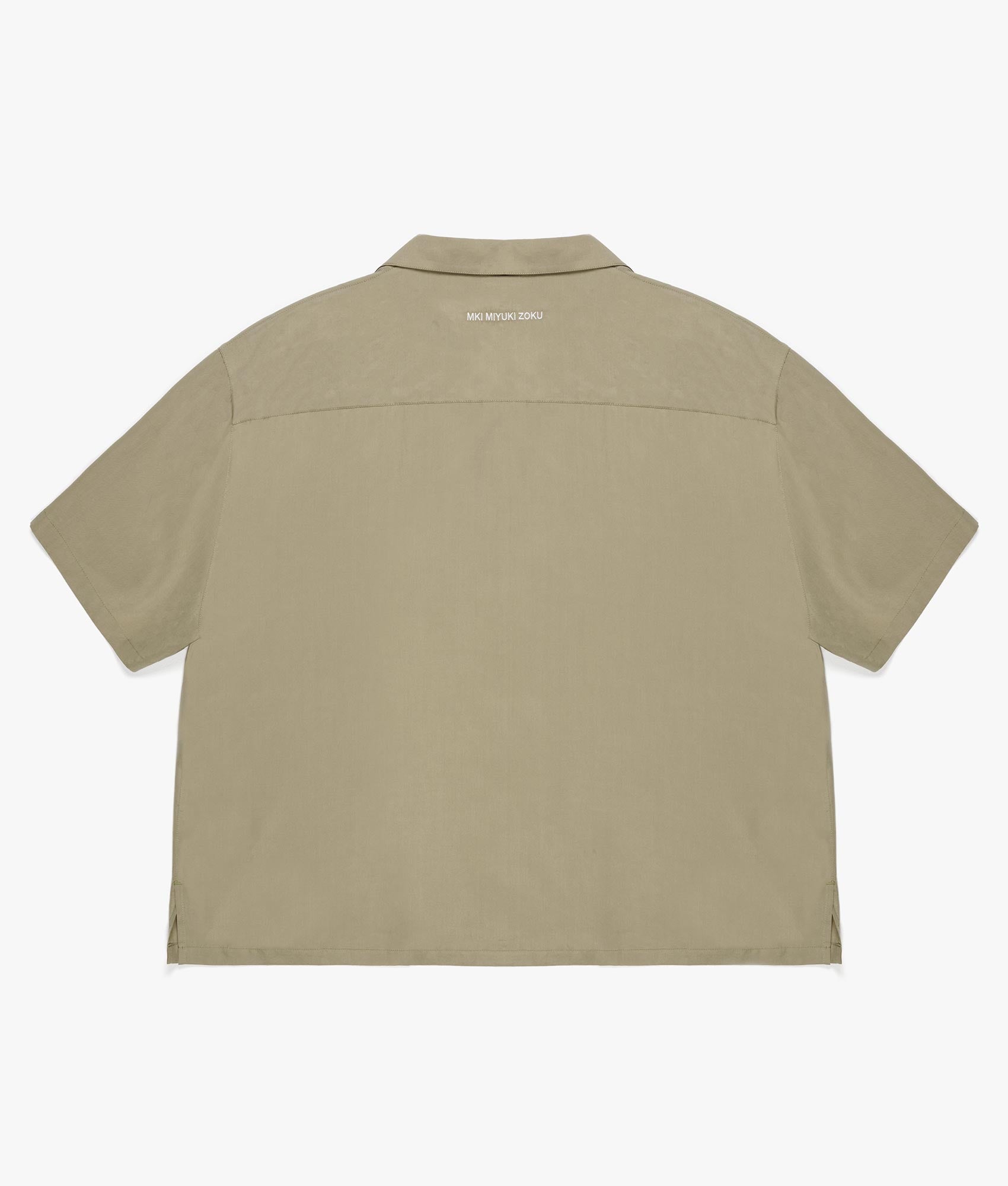 Oversized Tencel Vacation Shirt in Sage Green by MKI MIYUKI ZOKU. EQVVS Back Flat Shot. 