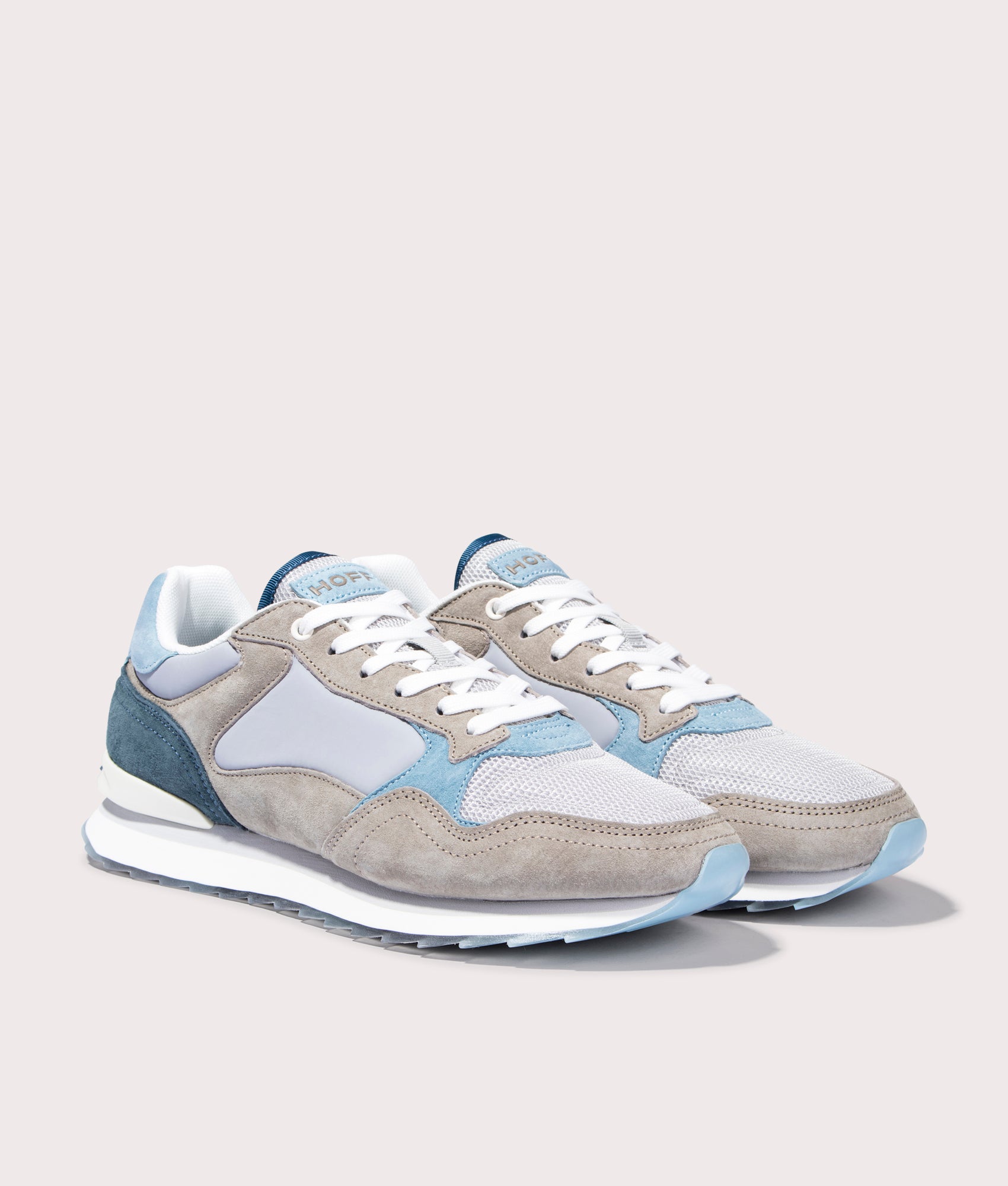 HOFF Bristol Sneakers in Grey and Blue Side with Bristol Print Angle Shot EQVVS