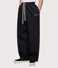 Seersucker Wide Leg Trousers: Black 