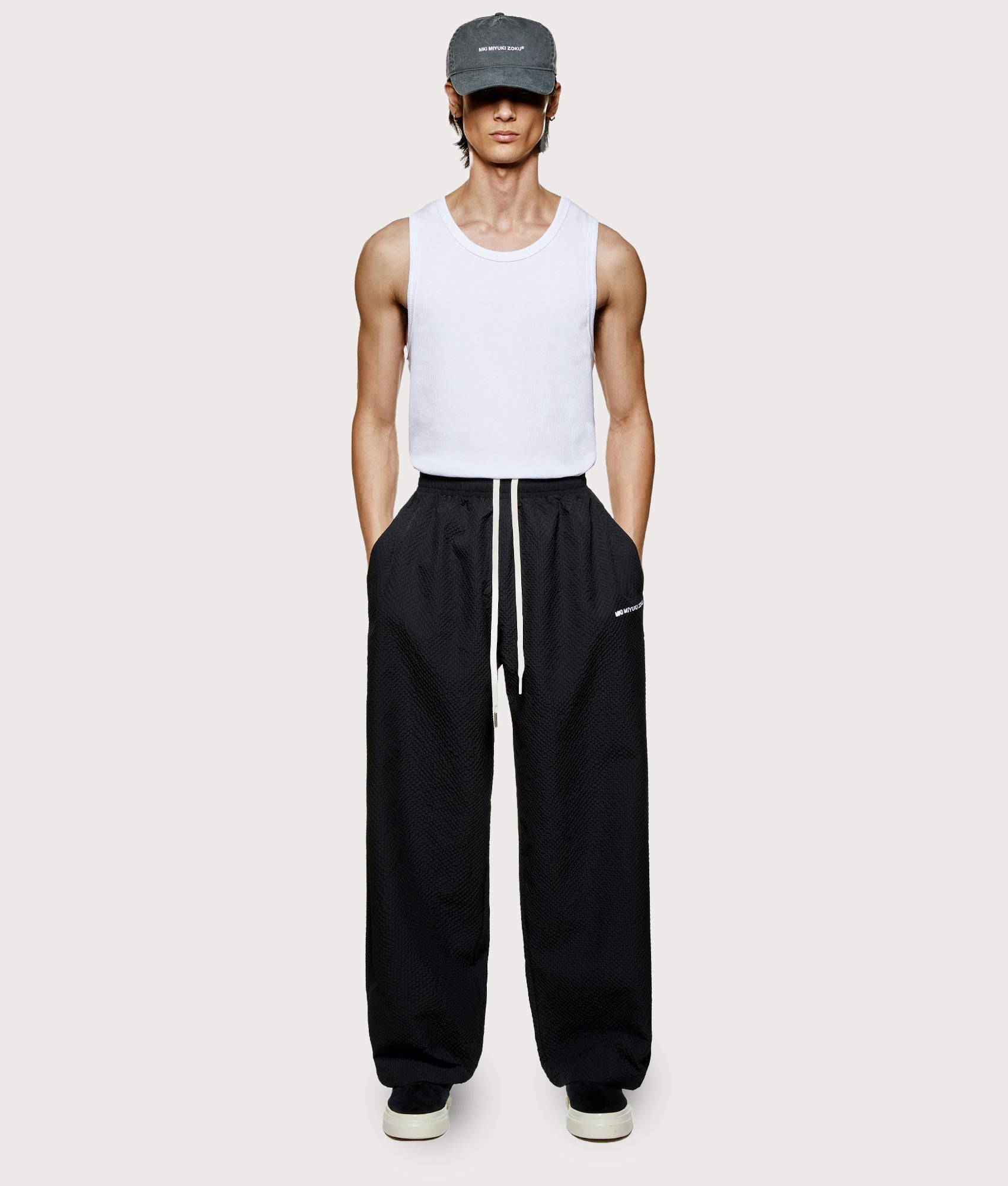 Seersucker Wide Leg Trousers