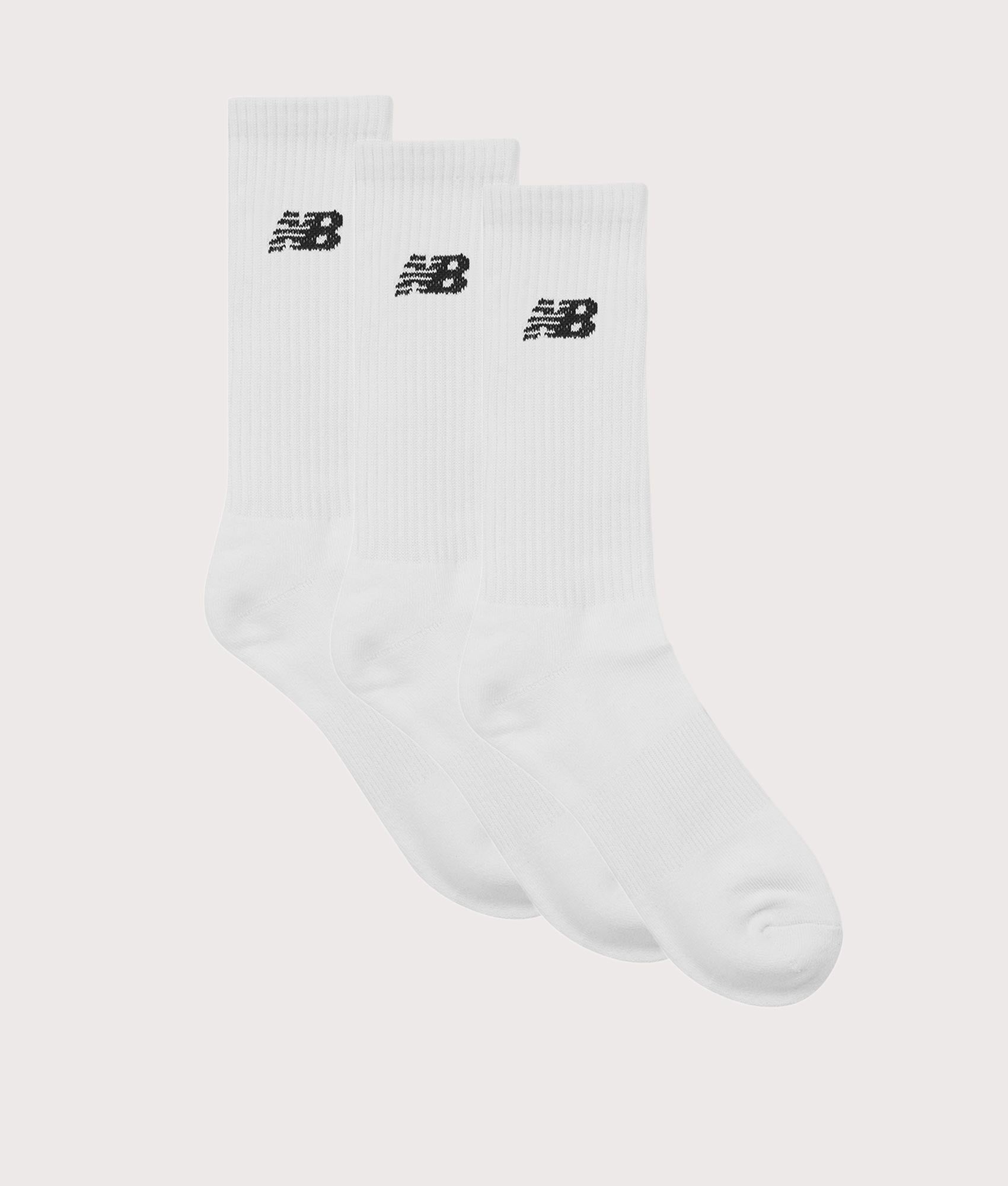 NB Everyday 3 Pack Crew Socks in White by New Balance. EQVVS Flat shot.