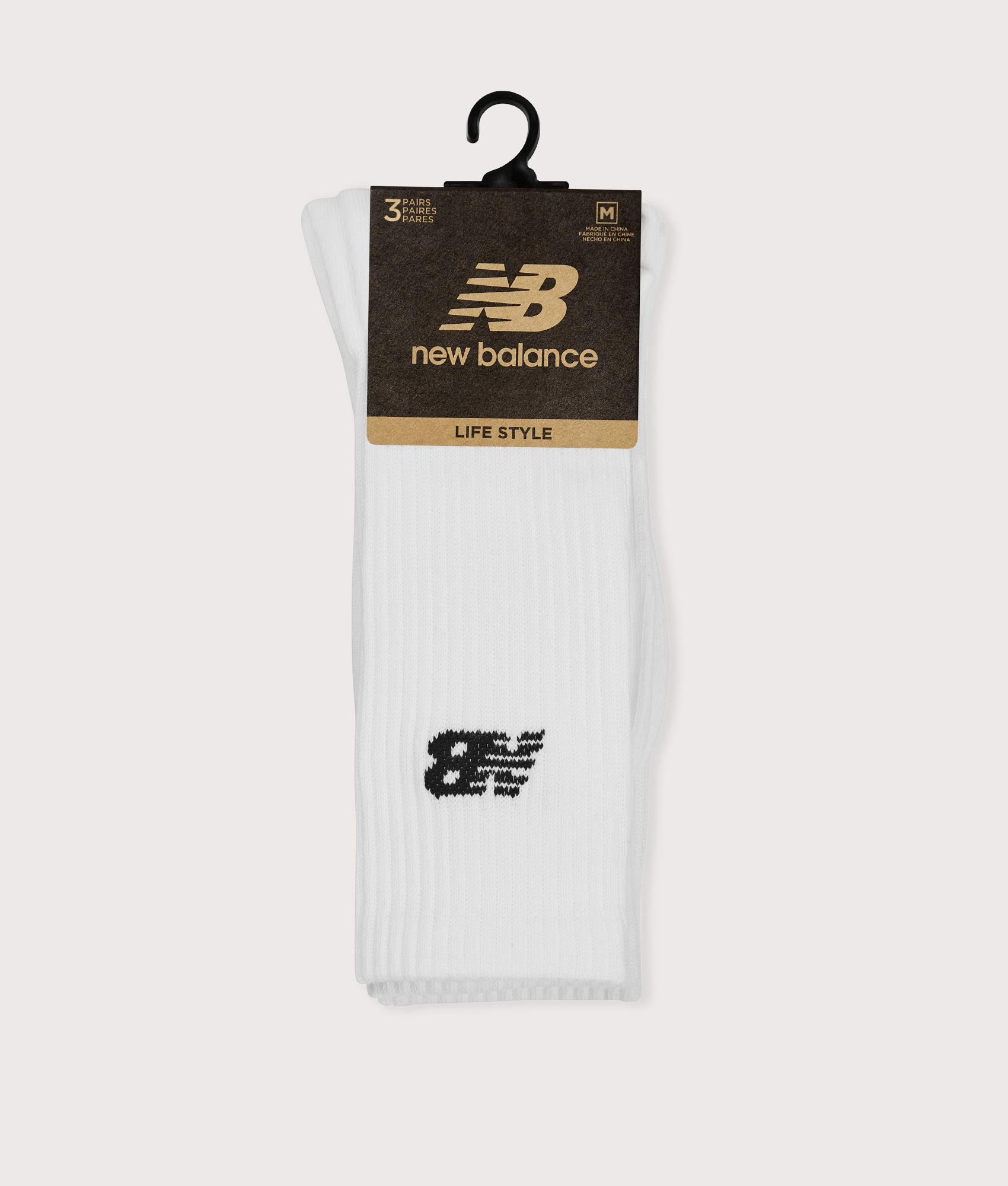 NB Everyday 3 Pack Crew Socks in White by New Balance. EQVVS Flat shot.