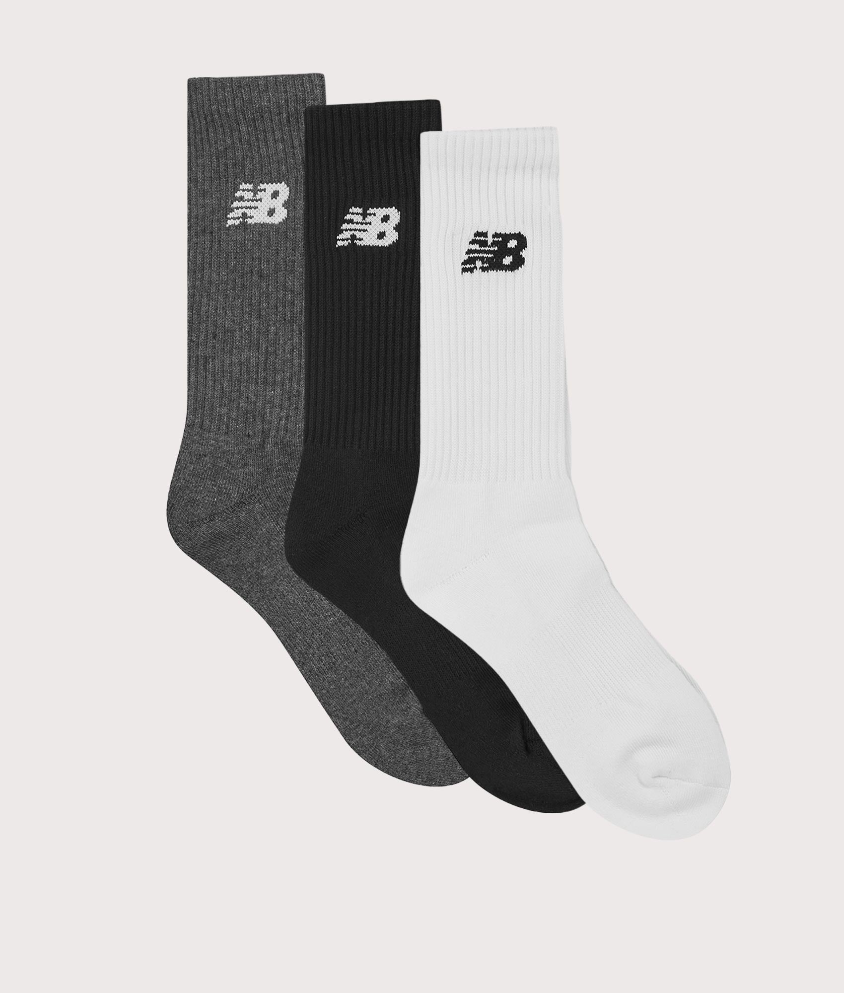 NB Everyday 3 Pack Crew Socks in White Multi by New Balance. EQVVS Flat Shot.